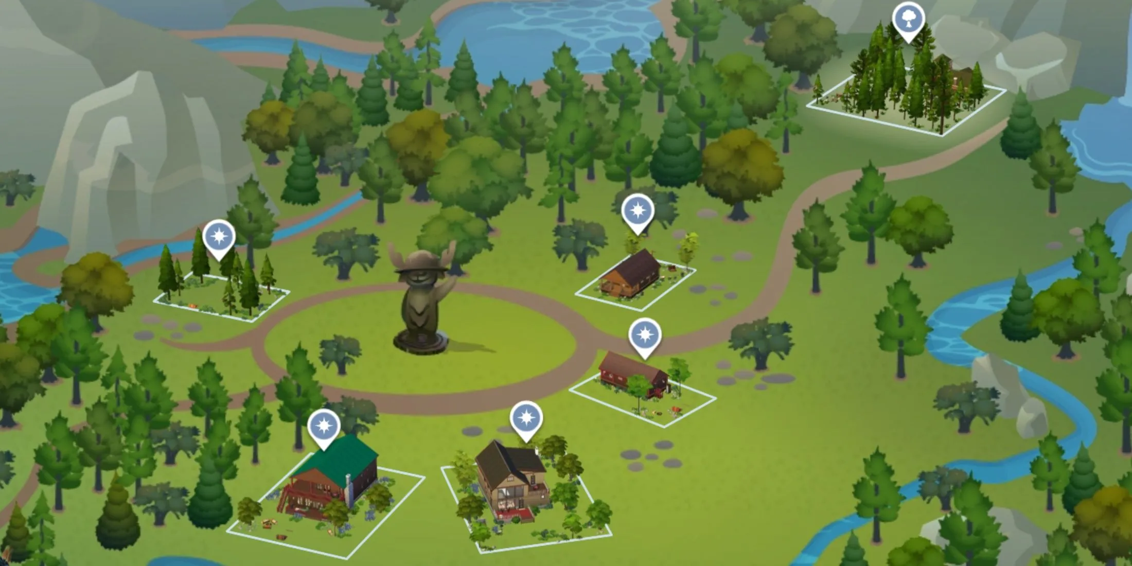 Bối cảnh thiên nhiên của thế giới nghỉ dưỡng Granite Falls trong The Sims 4