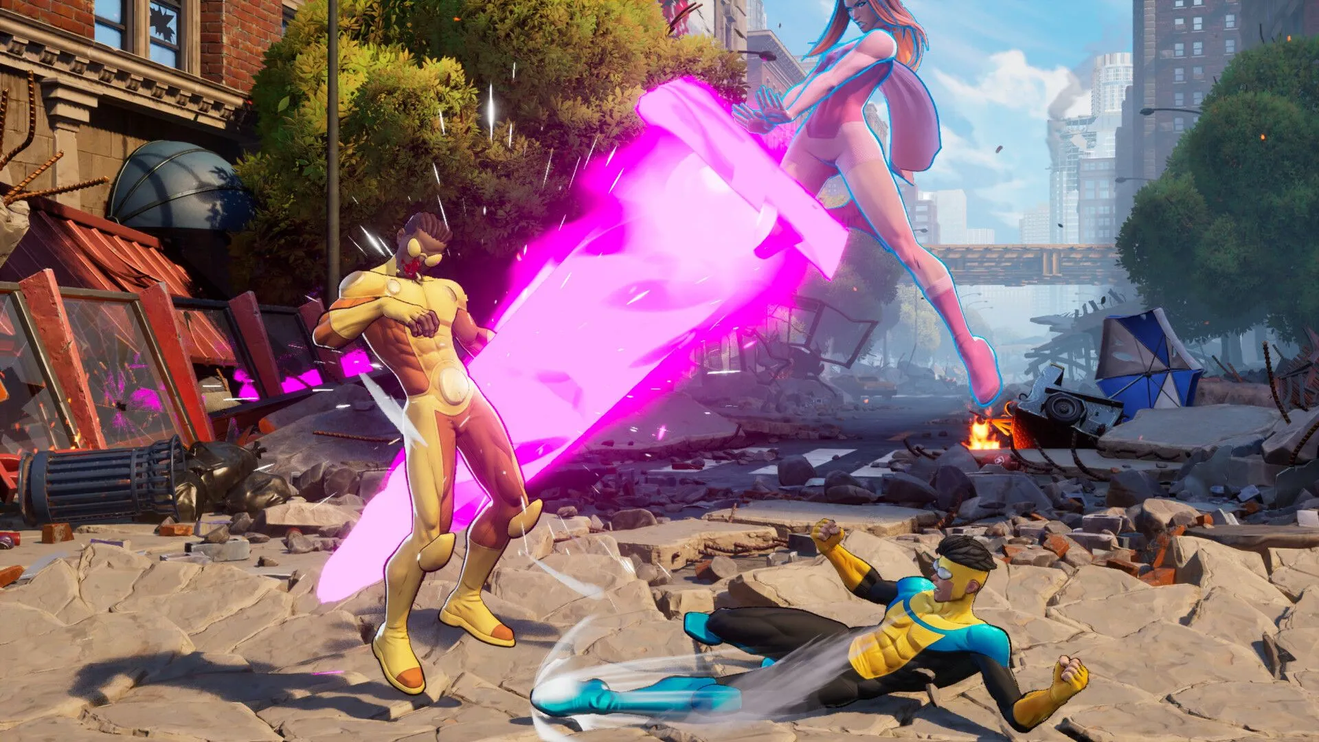Cận cảnh chi tiết đồ họa nhân vật Mark Grayson trong Invincible VS, cho thấy sự đầu tư vào thiết kế nhân vật và hiệu ứng hình ảnh.