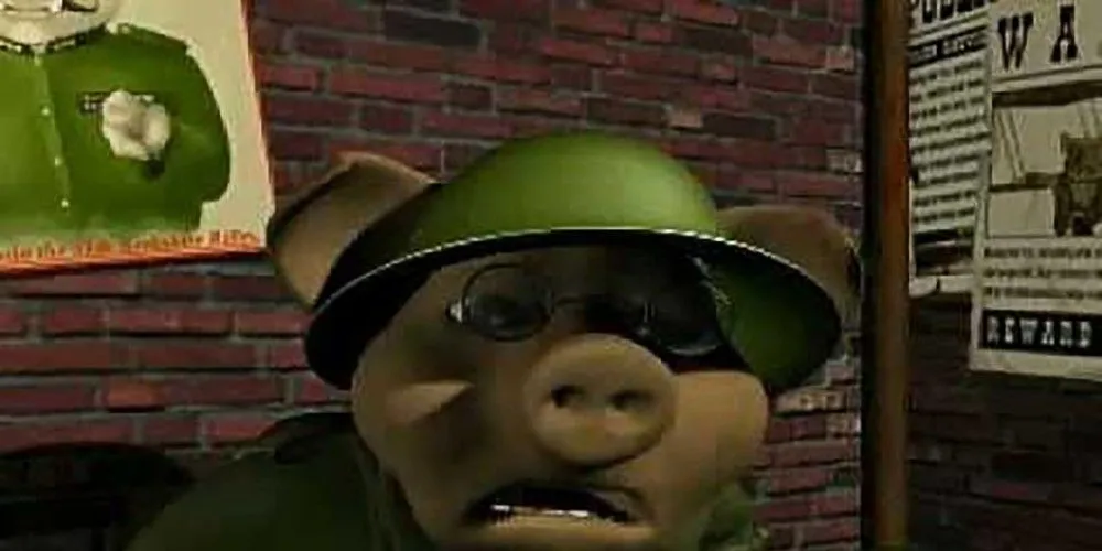 Cảnh cắt cảnh hài hước trong game chiến thuật Hogs of War
