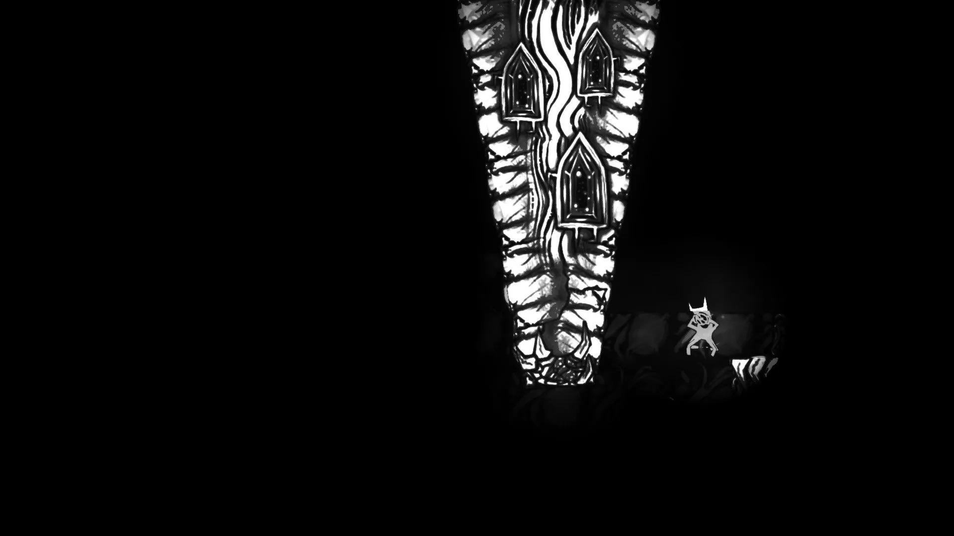 Cảnh gameplay trong Closure, nhân vật điều khiển ánh sáng để tạo đường đi vượt qua khoảng trống