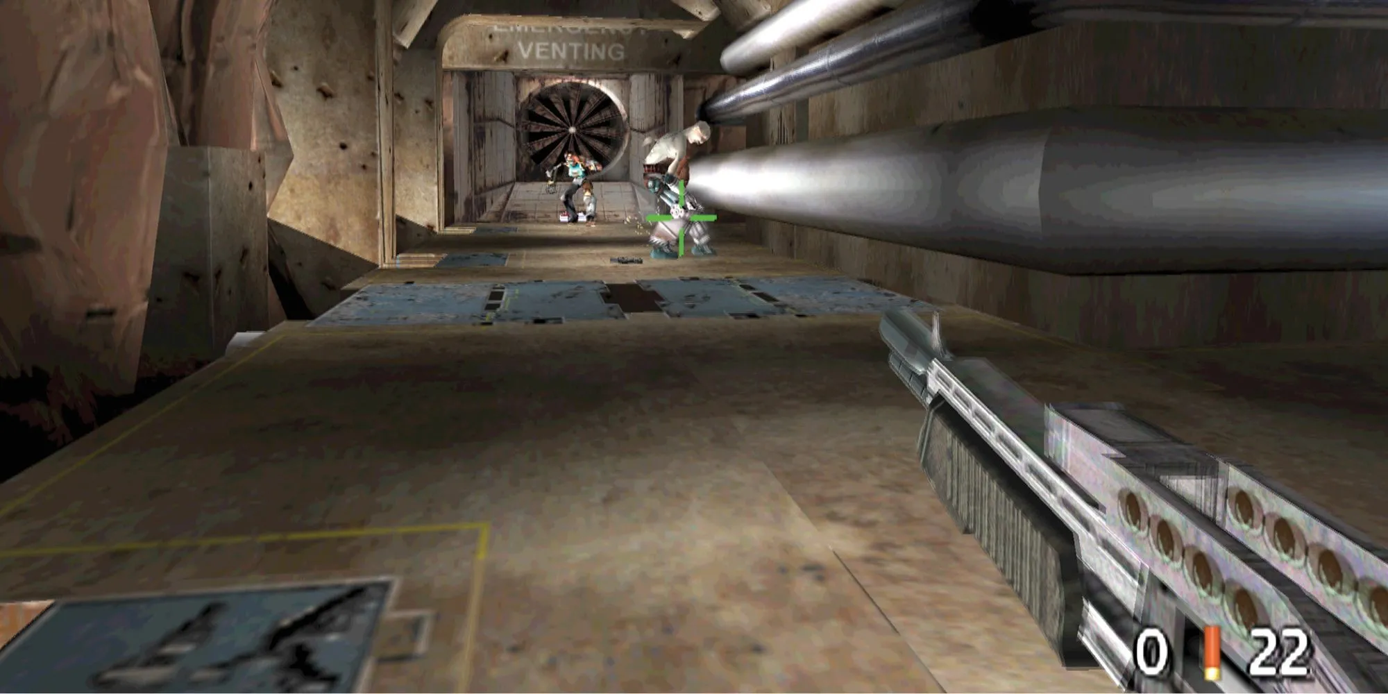 Cảnh gameplay từ game bắn súng góc nhìn thứ nhất Timesplitters trên PS2