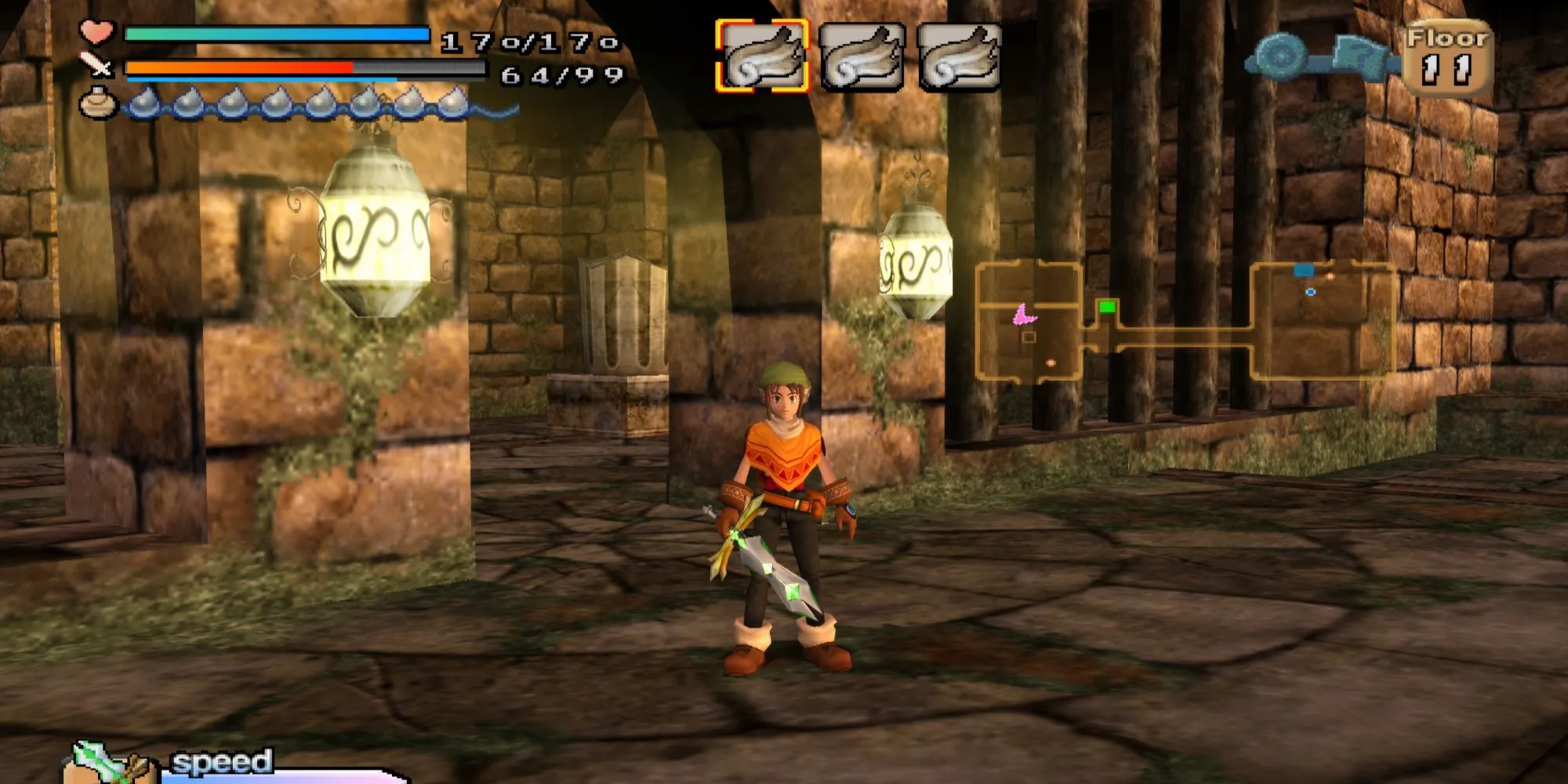 Cảnh screenshot từ game Dark Cloud, một game hành động nhập vai cổ điển trên PS2