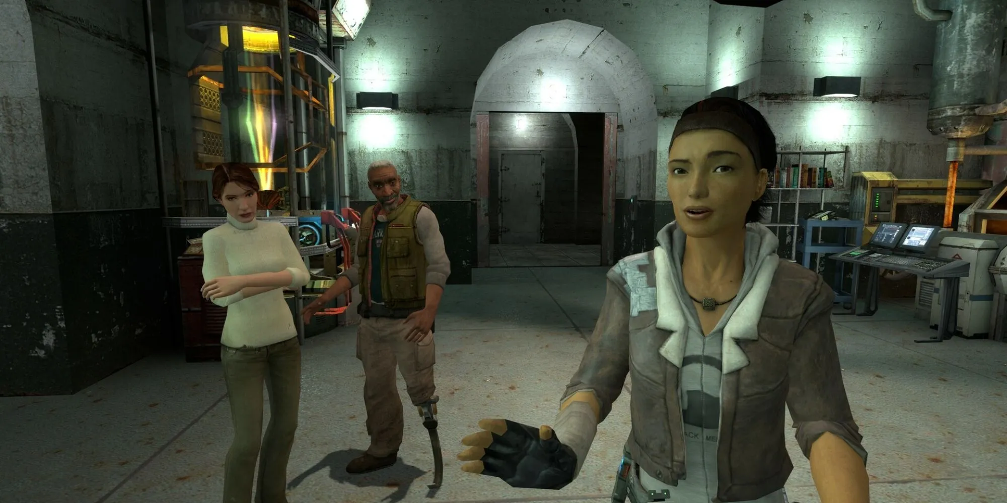 Cảnh tượng trong Half-Life 2 với Gordon Freeman và một con quái vật