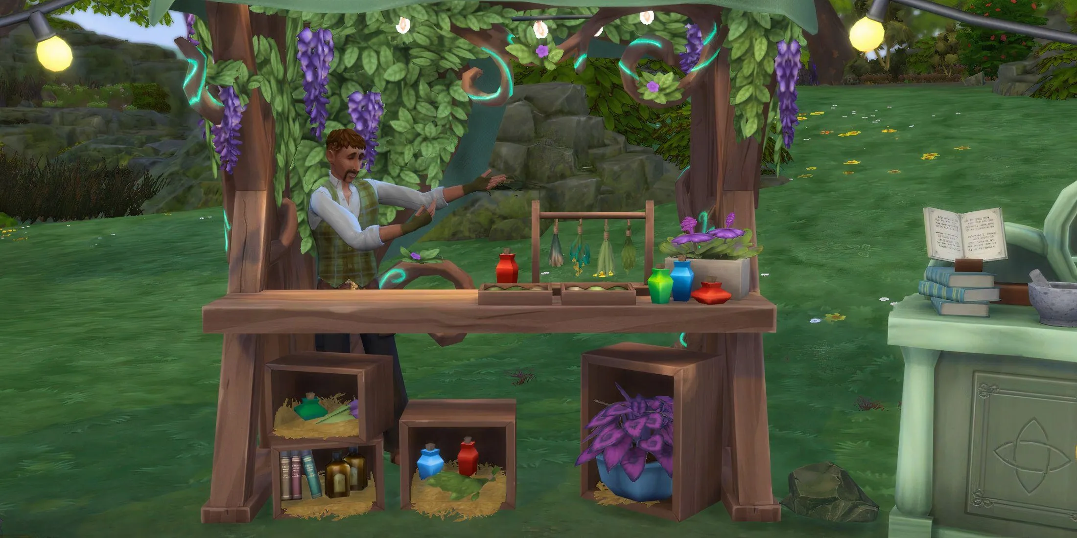 Cây Lightning Root trong môi trường game The Sims 4 Enchanted by Nature, đang chờ được thu hoạch lá