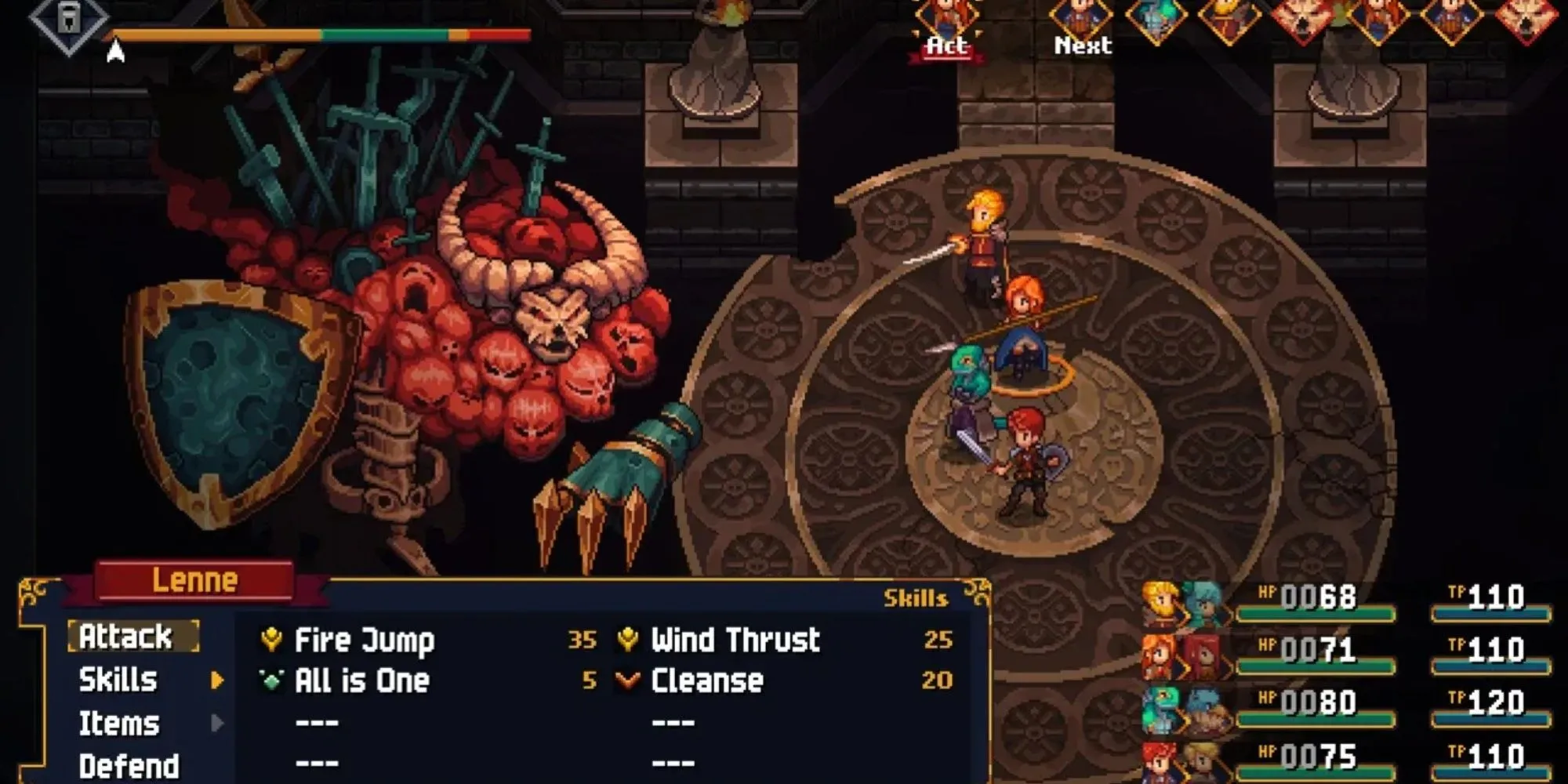 Chained Echoes với đồ họa pixel art chi tiết, các nhân vật trong môi trường game fantasy