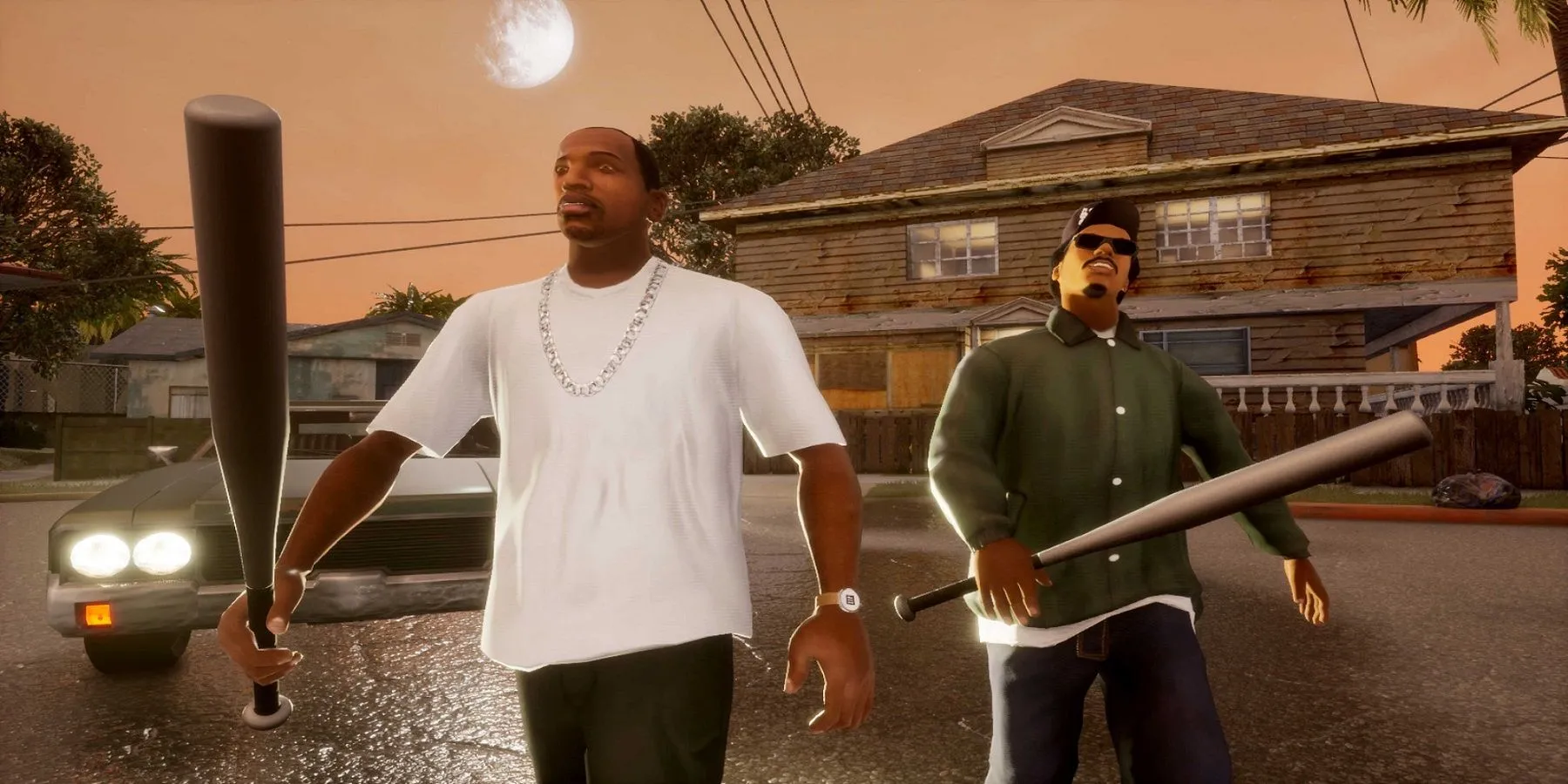 CJ và Ryder trong Grand Theft Auto: San Andreas, hai nhân vật trung tâm trong cốt truyện căng thẳng và đầy kịch tính.