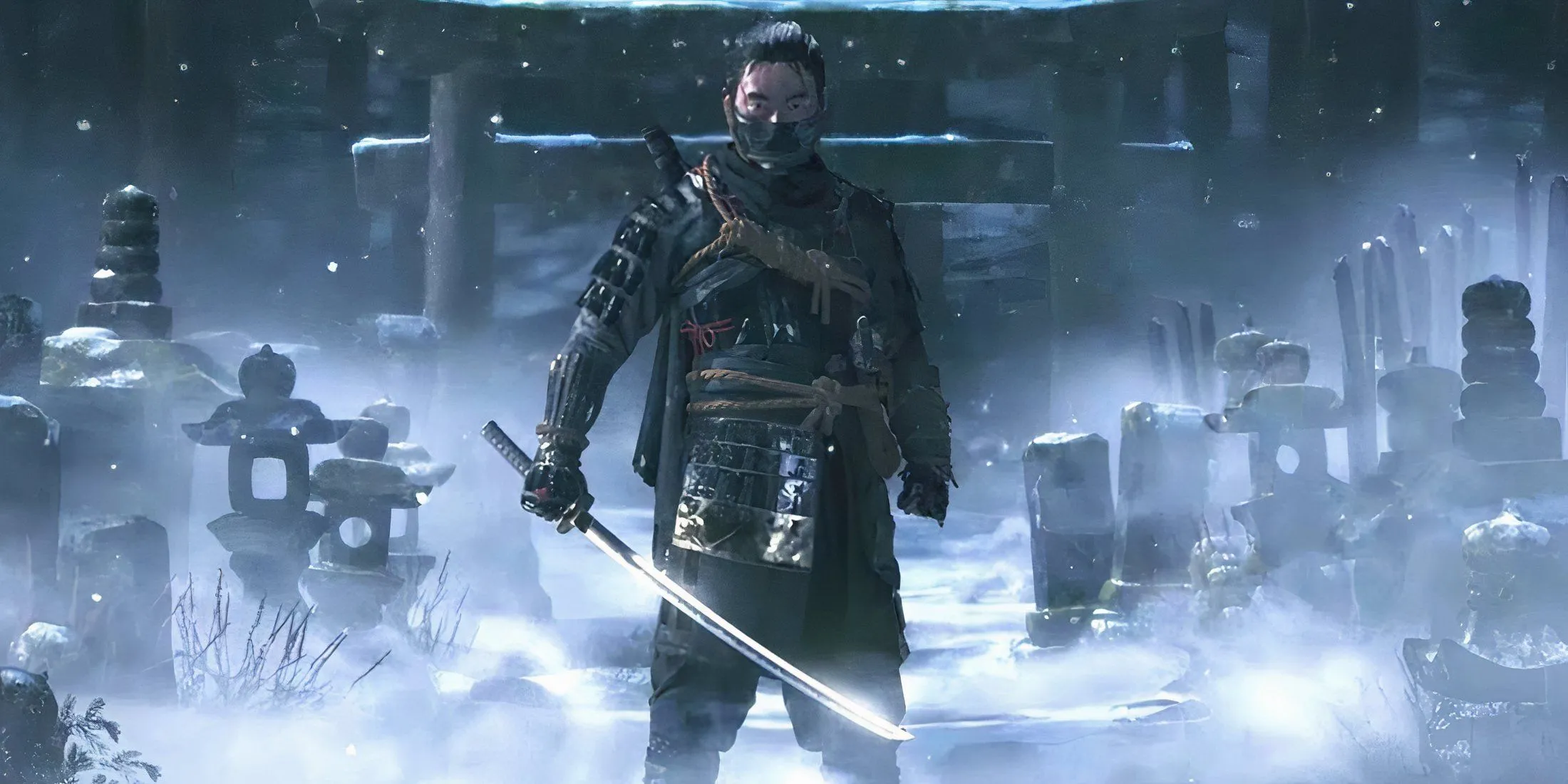 Ghost of Tsushima trong khung cảnh tuyết rơi