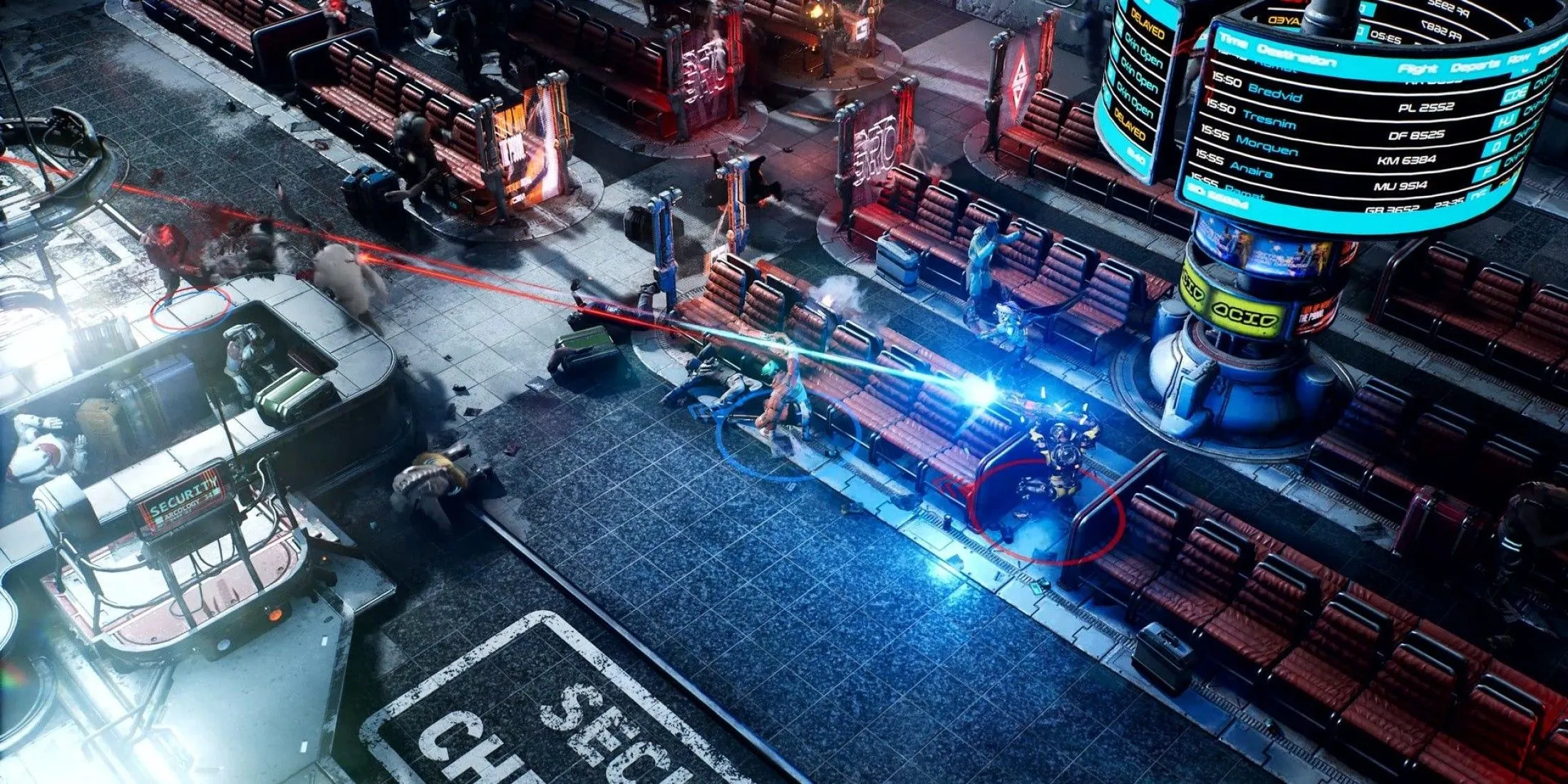 Hai người chơi ẩn nấp và chiến đấu với kẻ thù trong bối cảnh cyberpunk của The Ascent