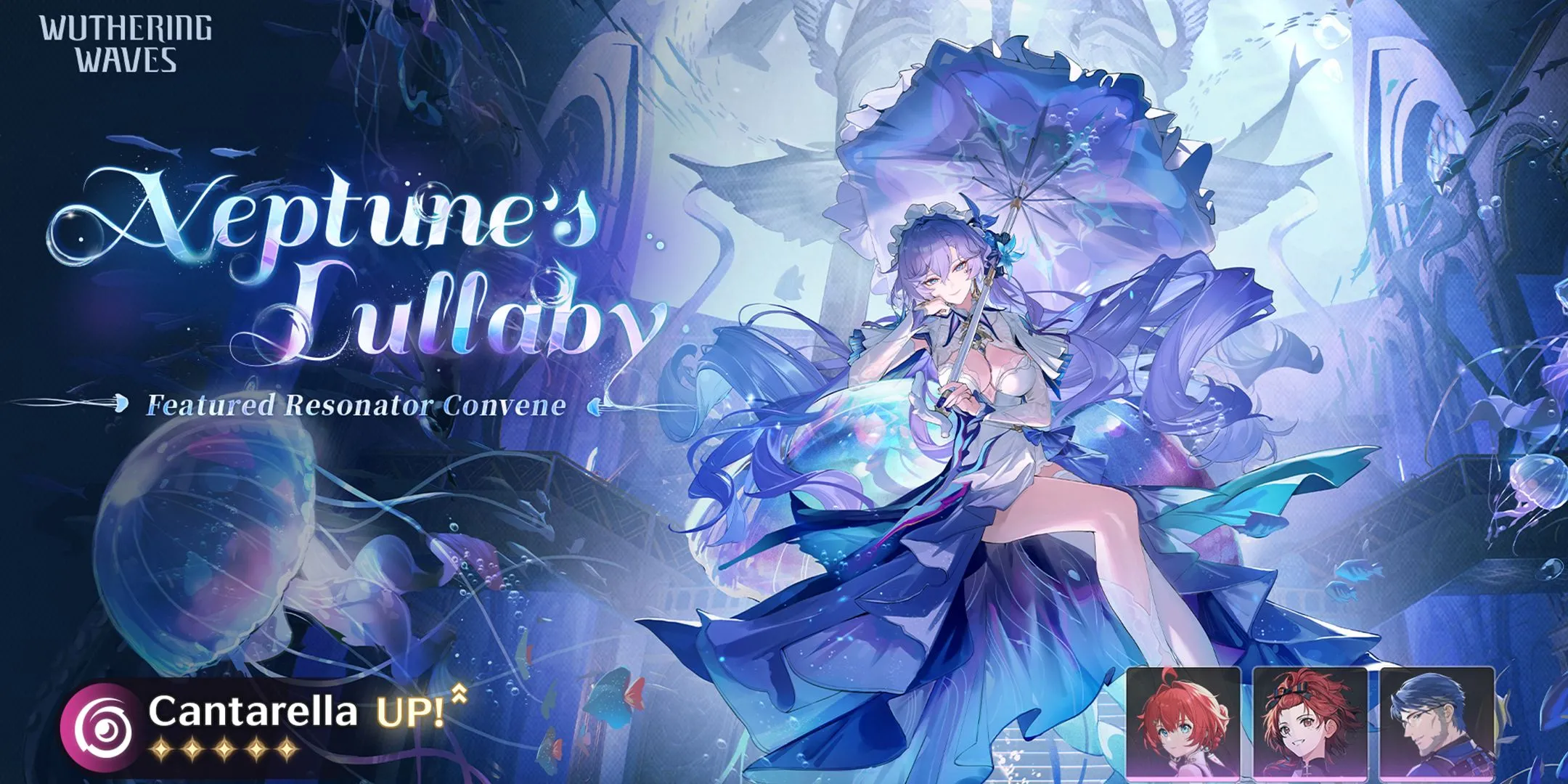 Hình ảnh banner của Resonator Cantarella và vũ khí độc quyền Whispers of Sirens trong Wuthering Waves phiên bản 2.2 Giai đoạn 1