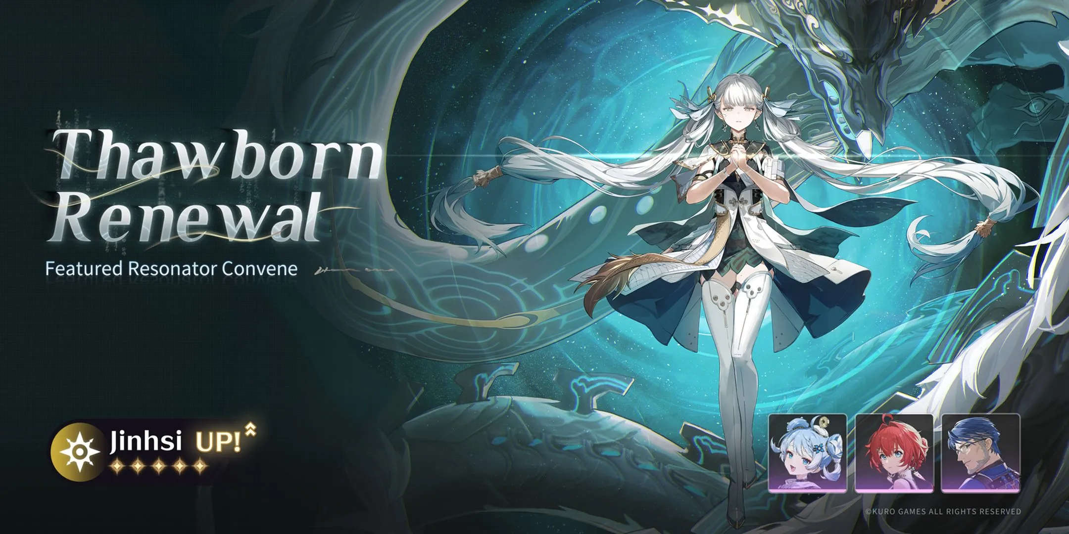 Hình ảnh banner của Resonator Jinhsi và vũ khí độc quyền Ages of Harvest trong Wuthering Waves phiên bản 2.0 Giai đoạn 2