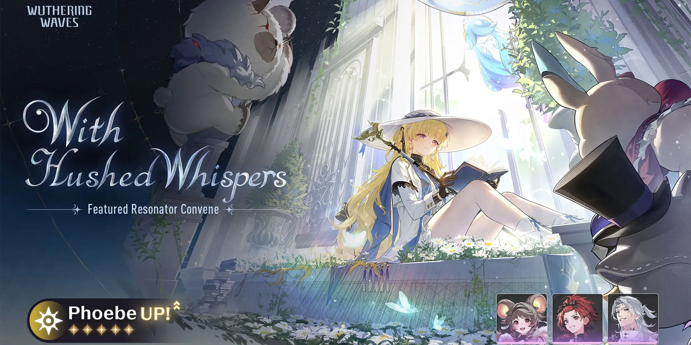 Hình ảnh banner của Resonator Phoebe và vũ khí độc quyền Luminous Hymn trong Wuthering Waves phiên bản 2.1 Giai đoạn 1
