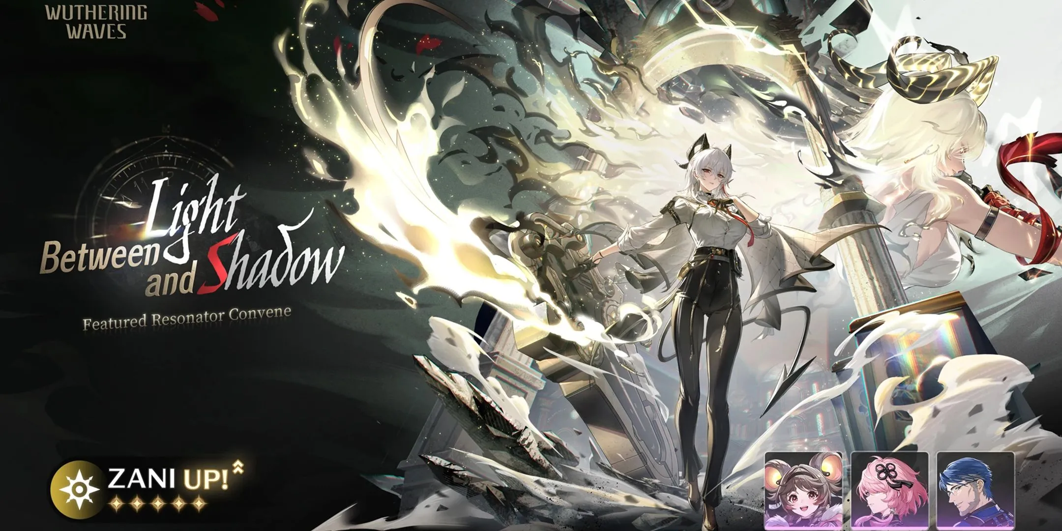 Hình ảnh banner của Resonator Zani và vũ khí độc quyền Blazing Justice trong Wuthering Waves phiên bản 2.3 Giai đoạn 1