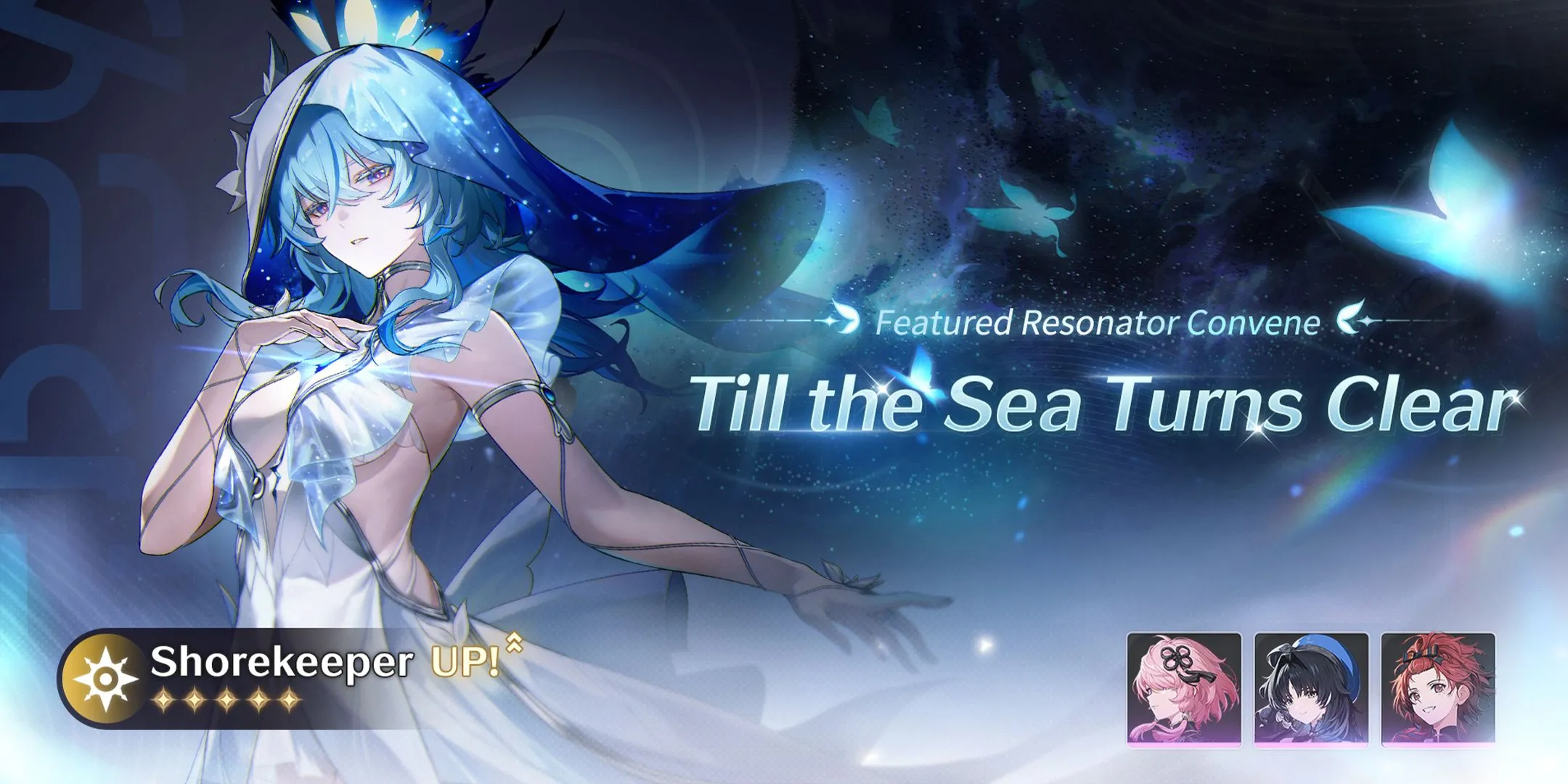 Hình ảnh banner của The Shorekeeper và vũ khí độc quyền Stellar Symphony trong Wuthering Waves phiên bản 1.3 Giai đoạn 1