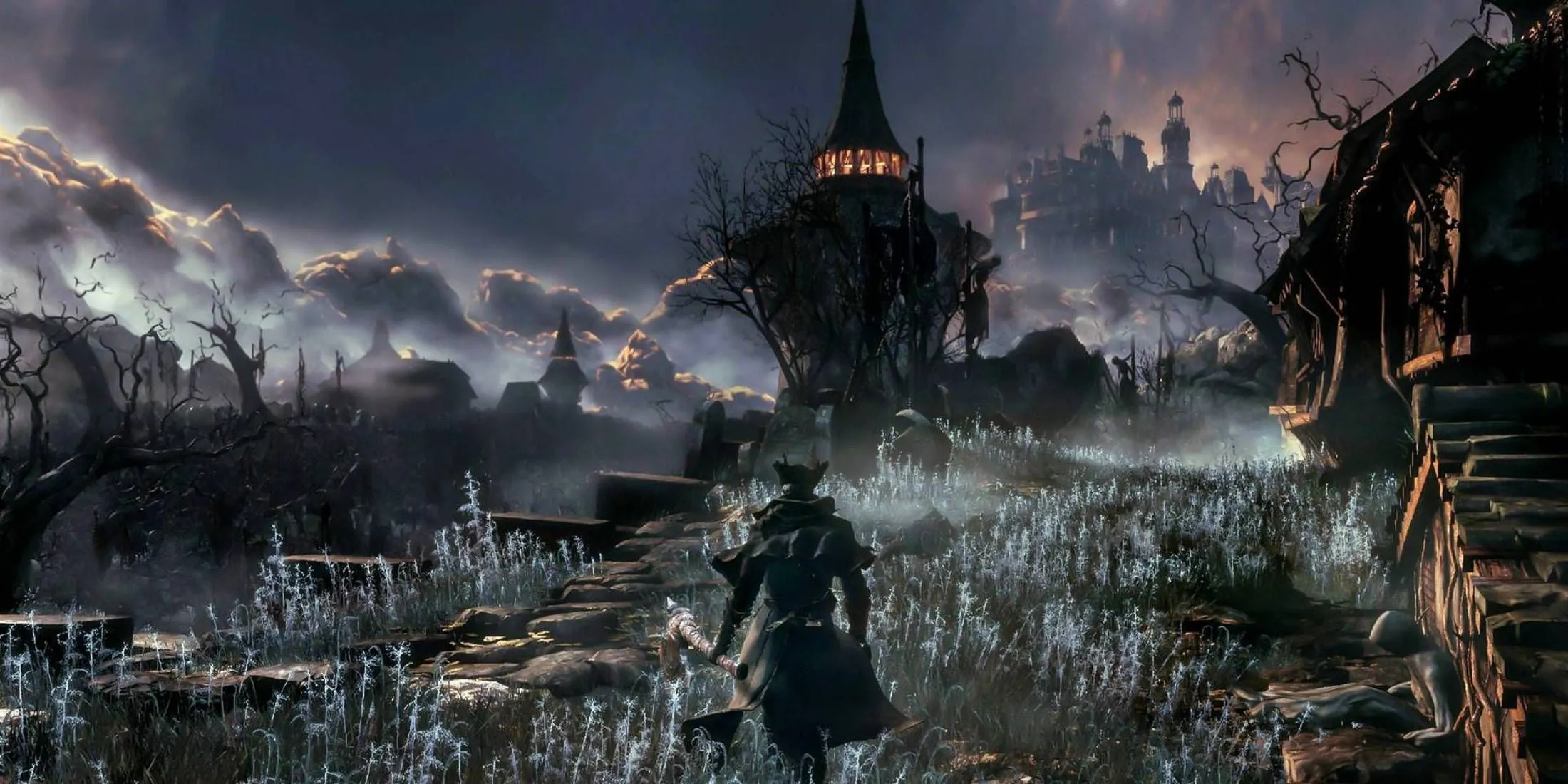 Hình ảnh Bloodborne DLC Old Hunters với nhân vật trên chiến trường