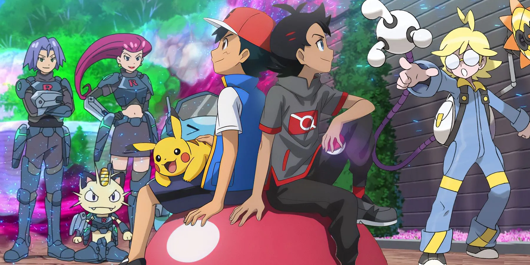 Hình ảnh minh họa các mùa anime Pokemon với Ash và Pikachu, gợi nhớ chặng đường phát triển của bộ phim hoạt hình huyền thoại