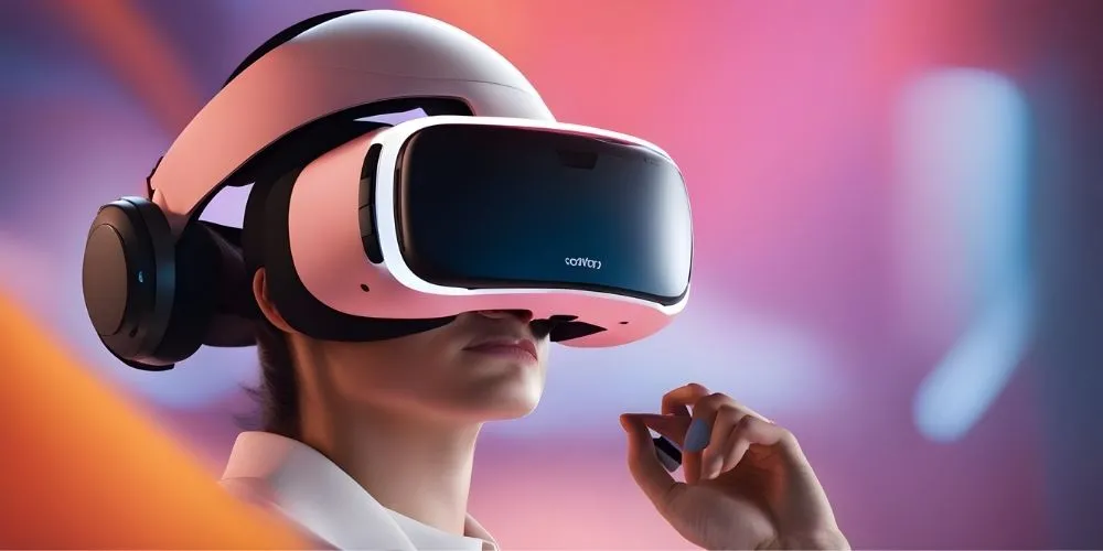 Hình ảnh một người phụ nữ đang trải nghiệm kính thực tế ảo VR, thể hiện sự phát triển vượt bậc của công nghệ gaming.