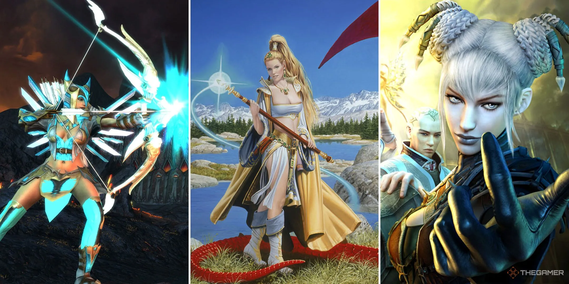 Hình ảnh tổng hợp từ các game MMORPG cũ như Rift, Everquest và Guild Wars minh họa sự tồn tại dai dẳng của các tựa game dù ít người chơi