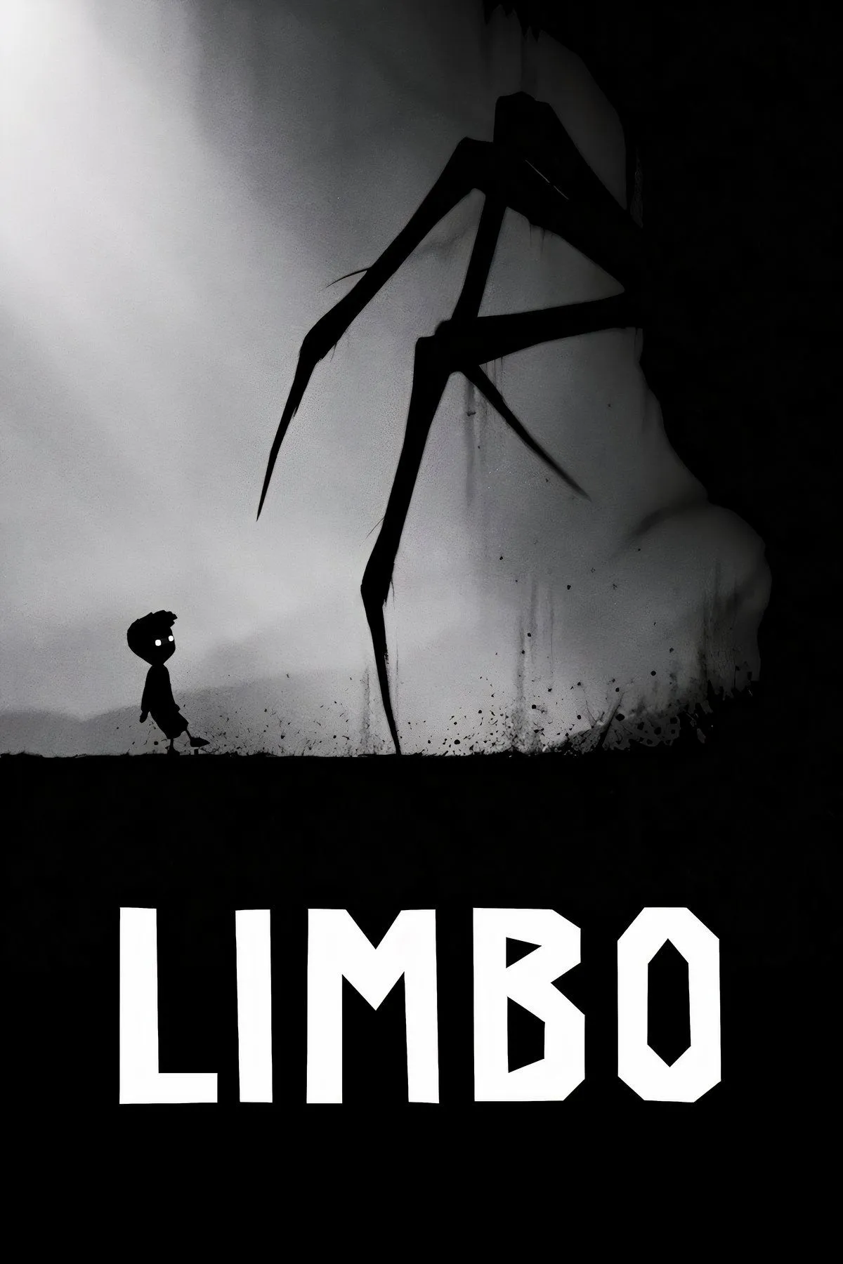 Hình ảnh trang bìa game Limbo với tông màu đen trắng tối giản, gợi lên không khí u ám và bí ẩn