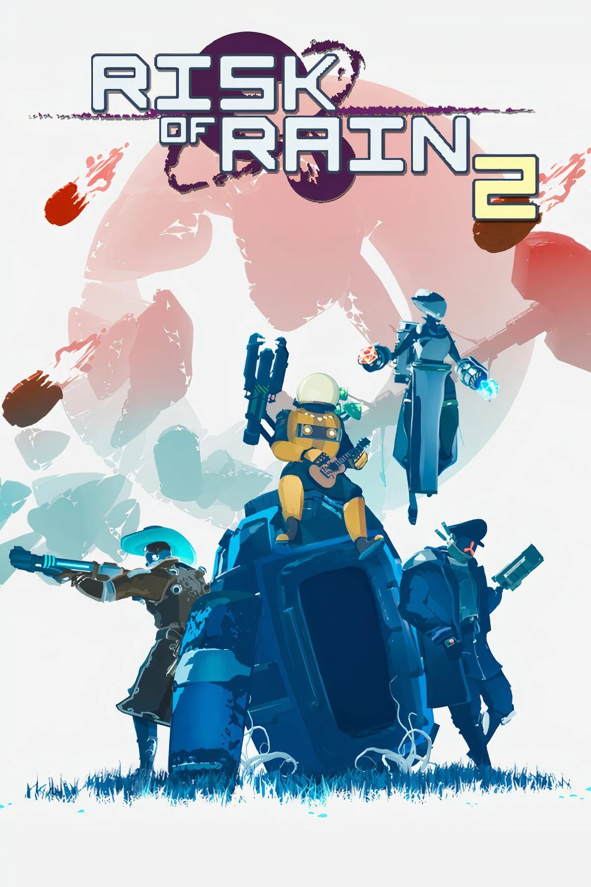 Hộp cover của Risk of Rain 2, thể hiện phong cách đồ họa 3D độc đáo của tựa game roguelike.