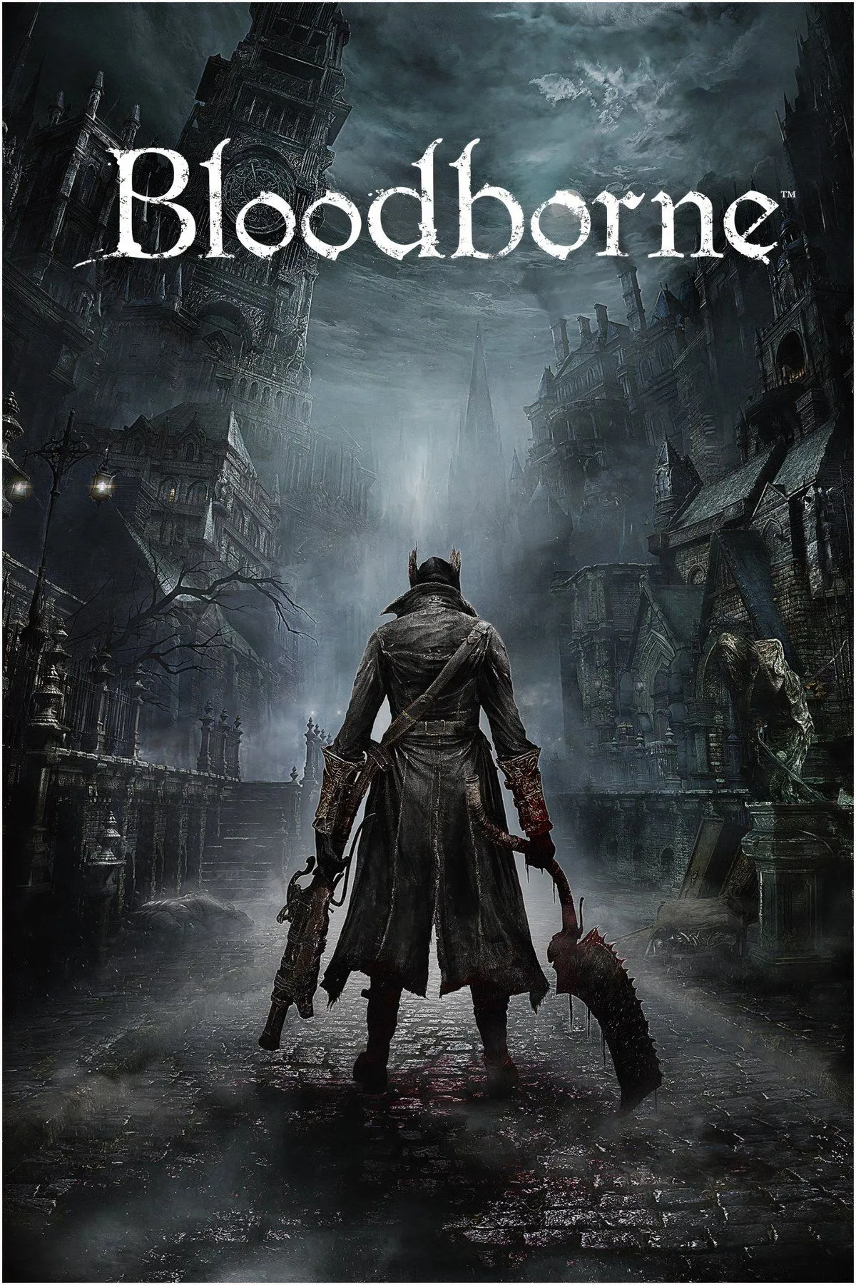 Hunter trong trang phục Gothic của Bloodborne, thể hiện không khí kinh dị và bí ẩn của thành phố Yharnam.