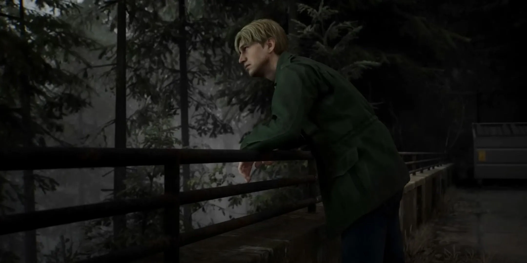 James Sunderland nhìn vào rừng trong Silent Hill 2 Remake, không khí u ám