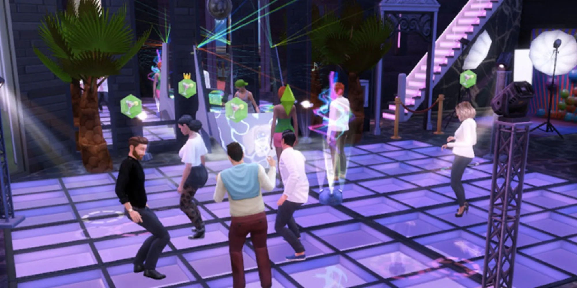 Khu vực sân khấu và DJ của hộp đêm The Muckery Nightclub ở Windenburg trong The Sims 4.