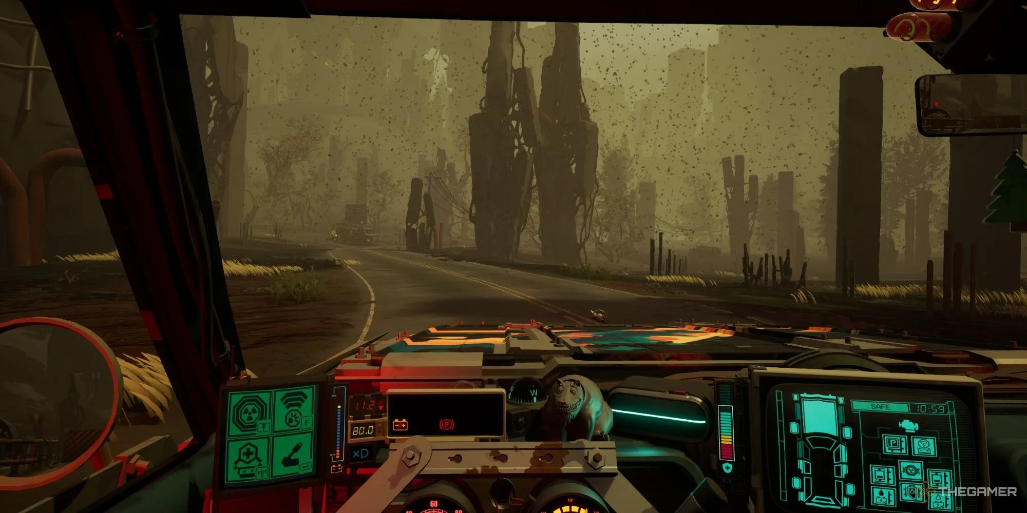 Khung cảnh sâu thẳm từ trong xe ô tô trong Pacific Drive, một game survival horror mang cảm giác cô độc của Strand Game
