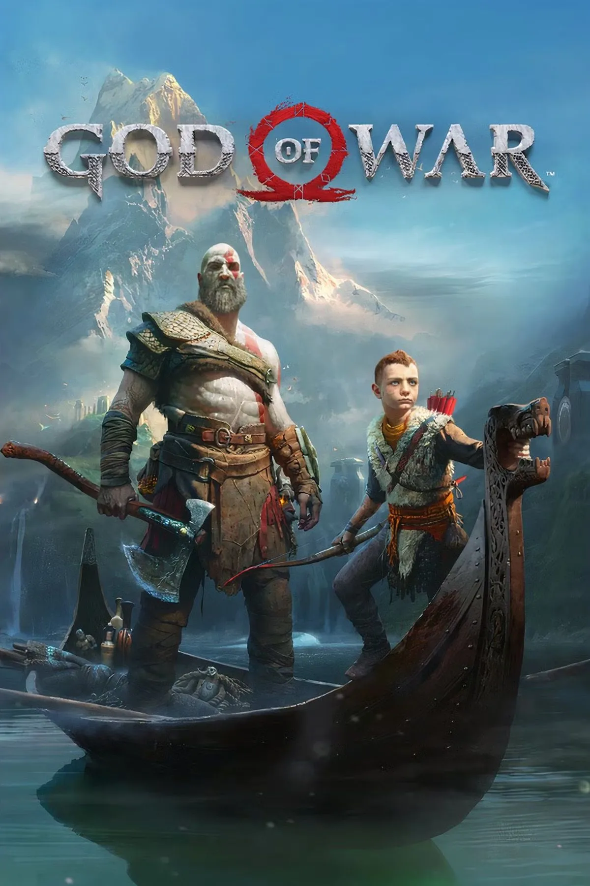 Kratos và Atreus trên con thuyền trong God of War 2018