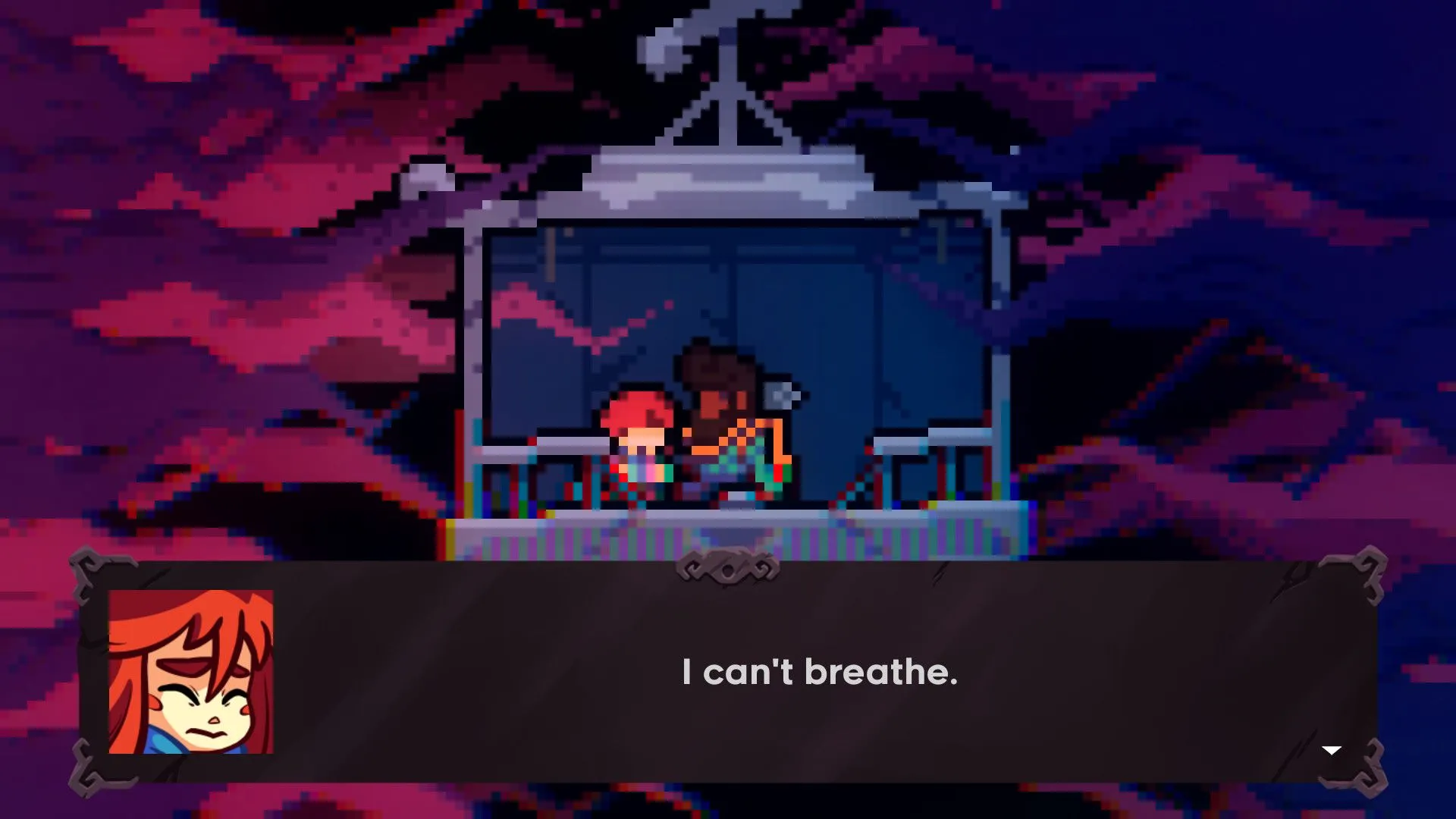 Madeline trên đỉnh núi tuyết trắng trong game Celeste