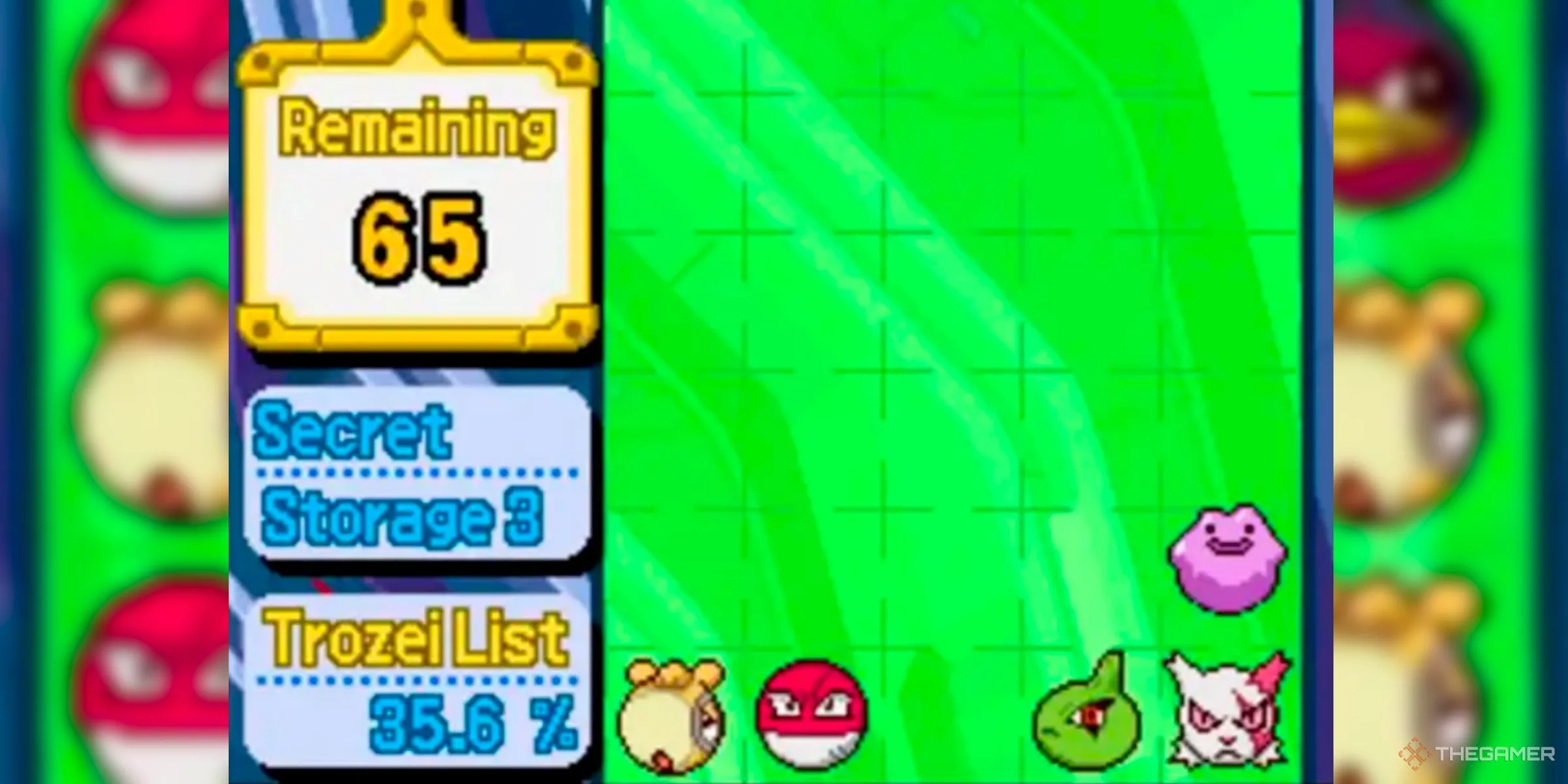 Màn chơi trong Pokémon Trozei! với các biểu tượng Pokémon Numel, Voltorb, Larvitar, Zangoose và Ditto.