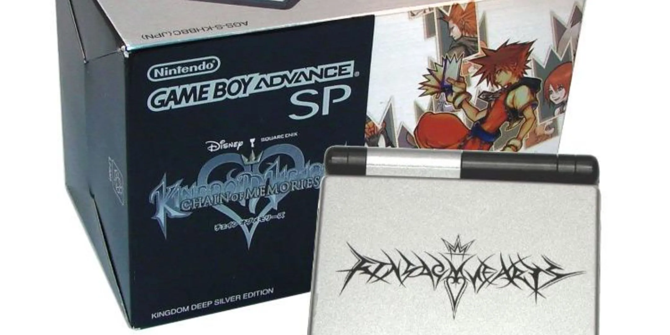 Máy Game Boy Advance SP phiên bản Kingdom Hearts màu bạc cùng hộp không niêm phong, phát hành giới hạn ở Châu Âu