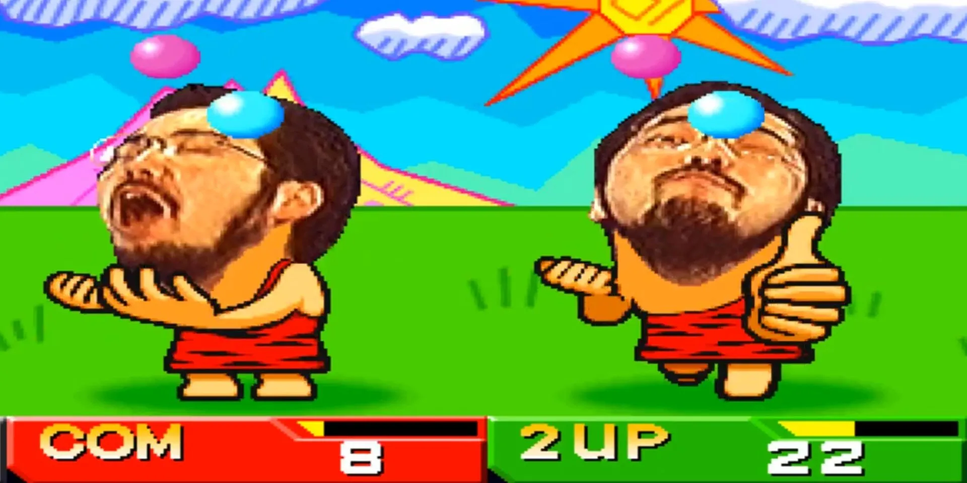 Một cảnh game mini-game hỗn loạn và đầy màu sắc trong Bishi Bashi Special, tựa game tuyển tập mini-game kinh điển của PS1.