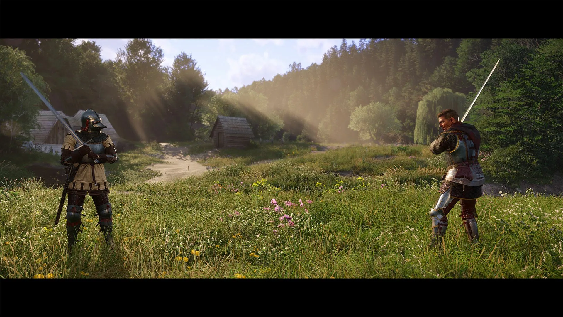 Một cảnh quay rộng trong Kingdom Come Deliverance 2 cho thấy Henry đang di chuyển trong một khu vực có kiến trúc thời trung cổ và đông đúc dân cư, phản ánh bối cảnh lịch sử chân thực.