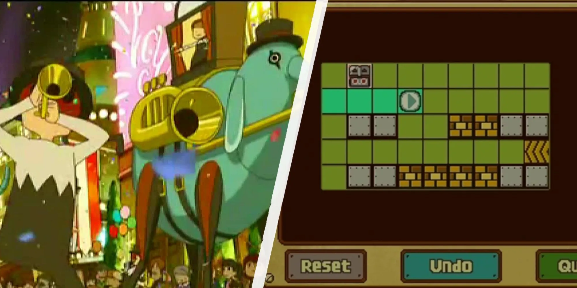 Một cảnh trong game giải đố Professor Layton and the Miracle Mask trên Nintendo 3DS