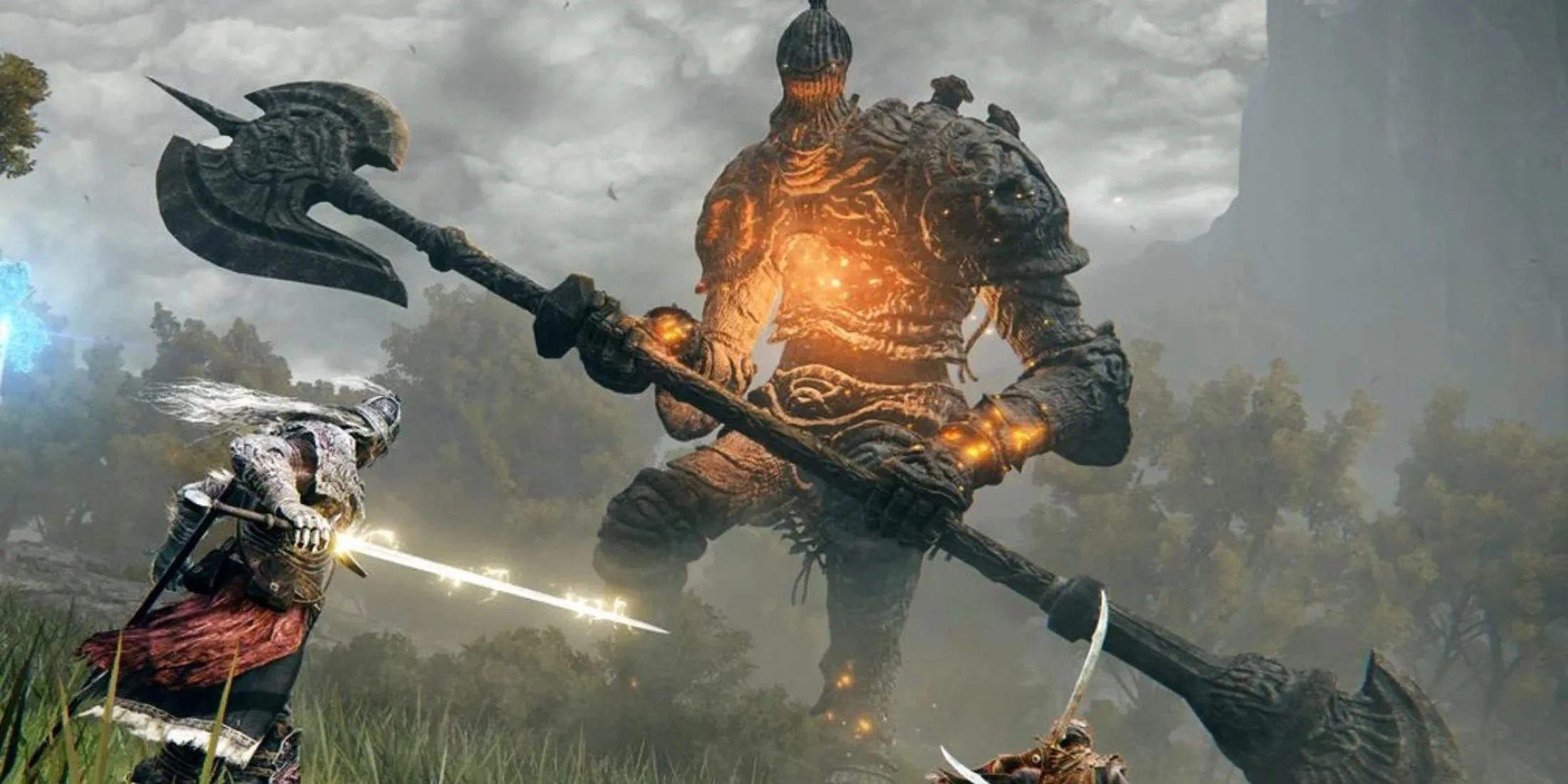 Người chơi đối đầu với Golem, một loại kẻ thù khổng lồ trong Elden Ring