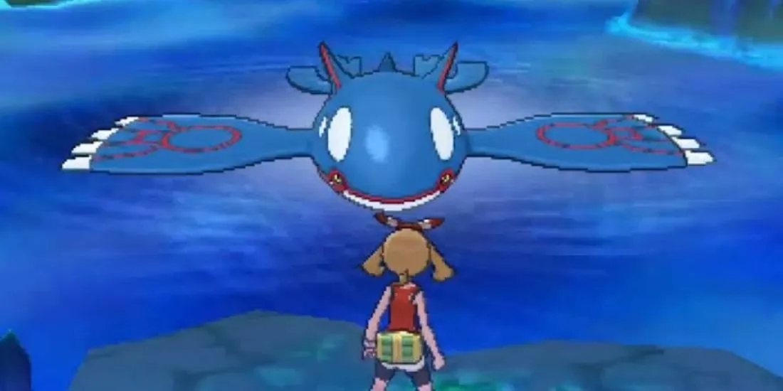 Nhân vật May đối đầu với Kyogre trong Pokemon Alpha Sapphire.