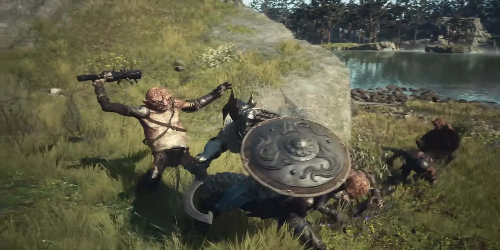 Nhân vật người chơi chiến đấu với tấm khiên Battahli trong Dragon's Dogma 2