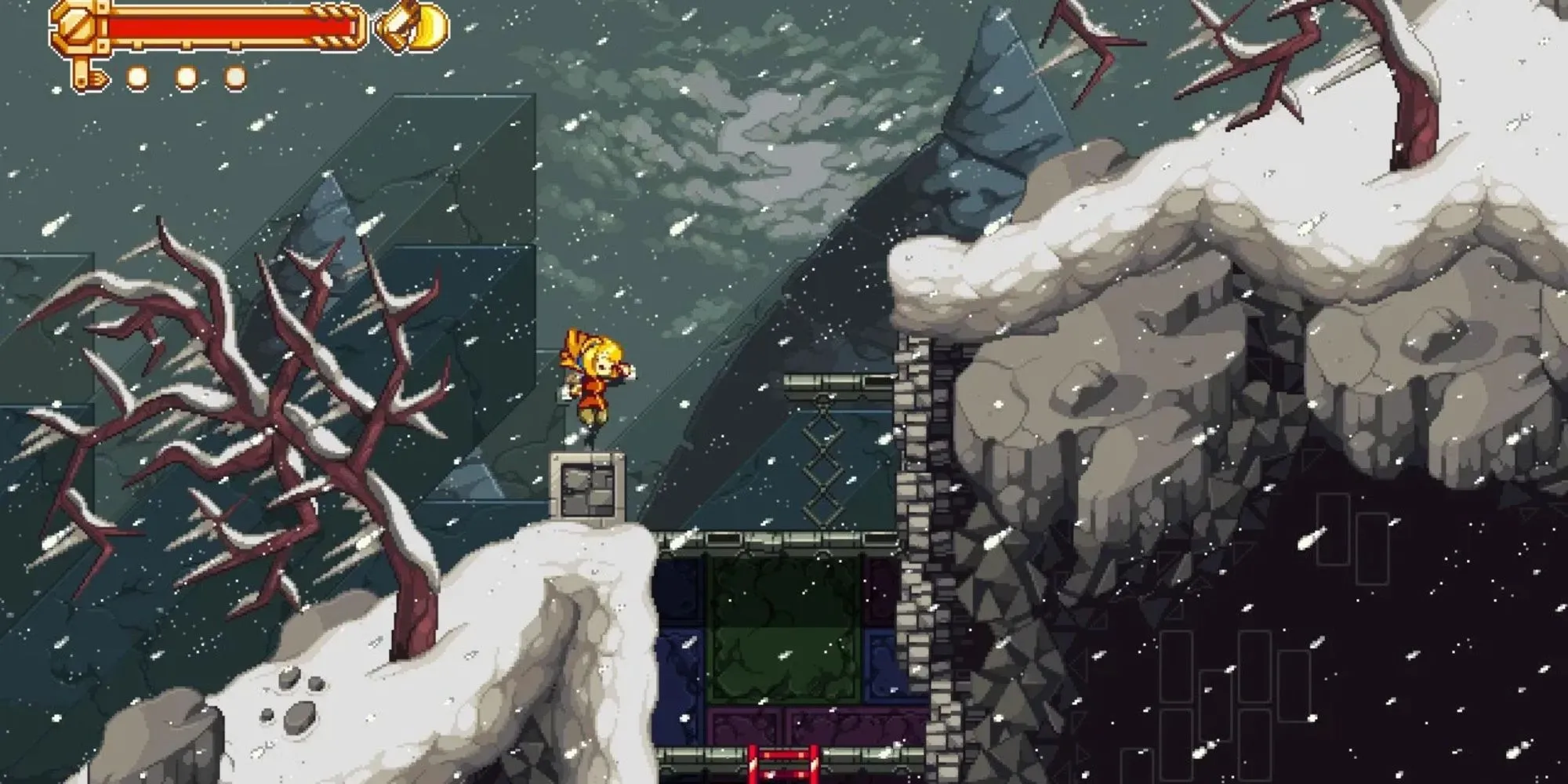Nhân vật Robin khám phá thế giới pixel art của Iconoclasts