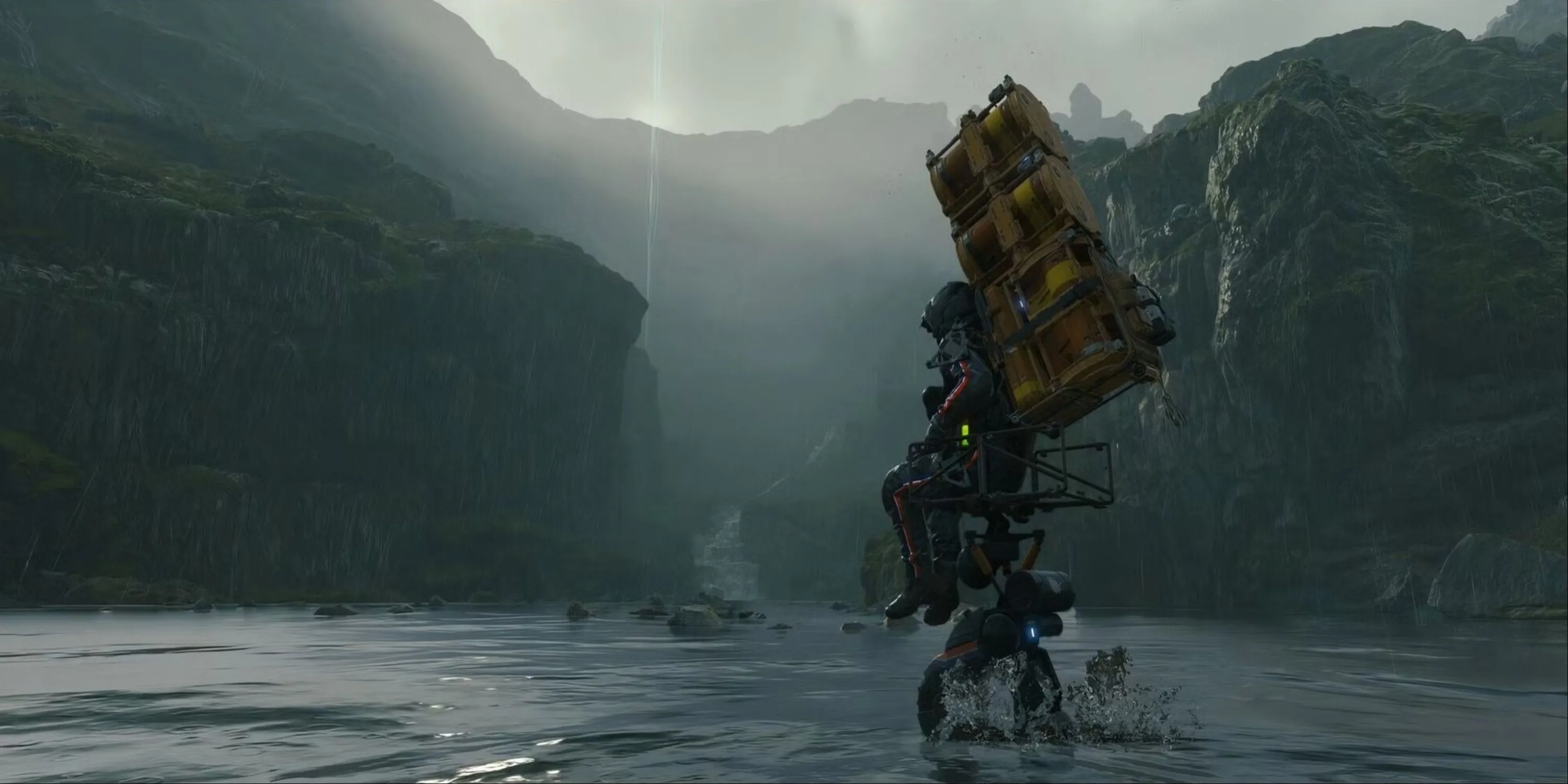 Nhân vật Sam Bridges vận chuyển hàng hóa trên phương tiện độc đáo trong thế giới mở Death Stranding