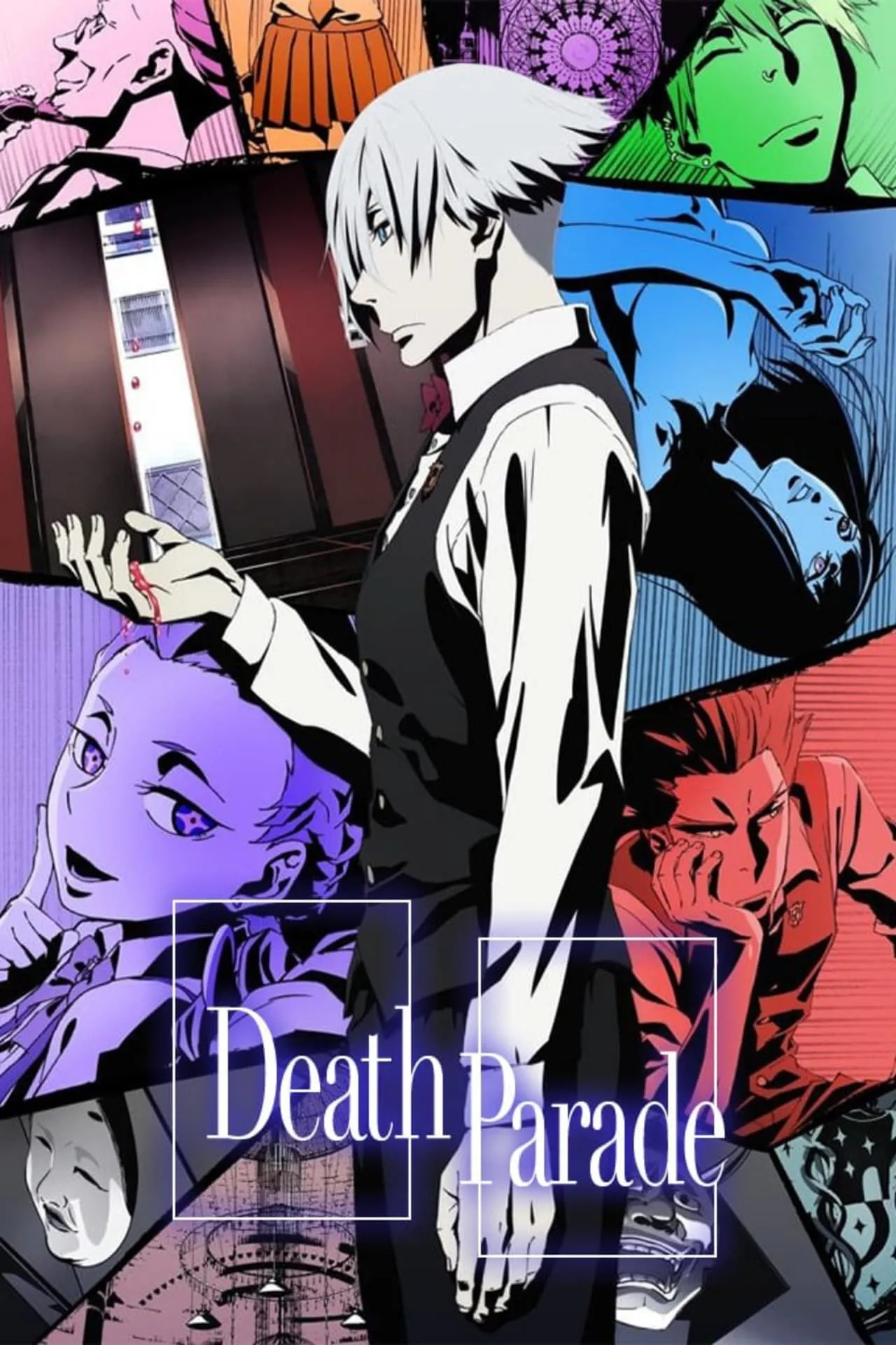 Poster anime Death Parade thể hiện không khí bí ẩn của thế giới phán xét linh hồn