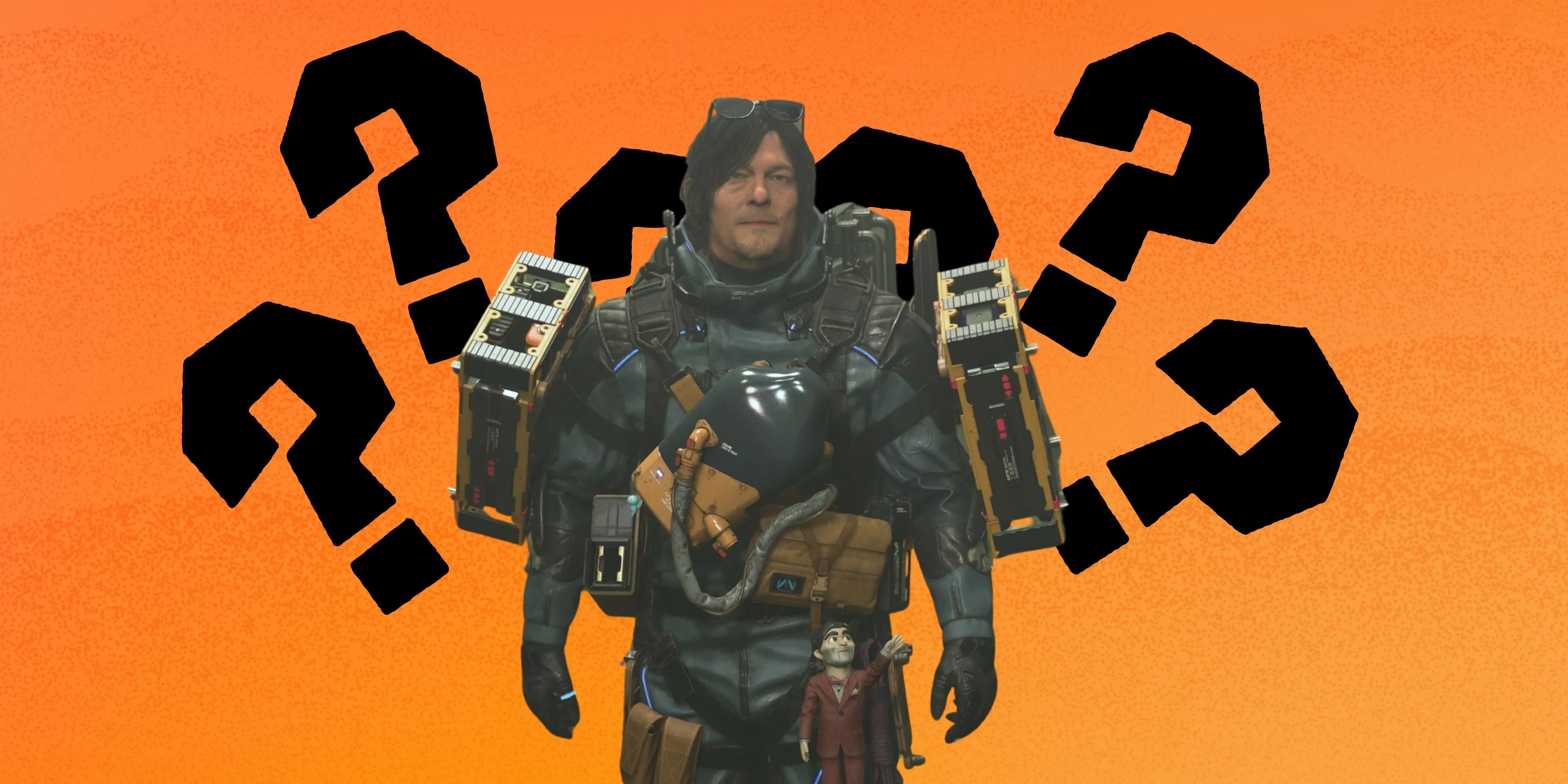 Sam Porter Bridges với dấu hỏi trên đầu trong Death Stranding 2, biểu tượng cho sự băn khoăn về lối chơi