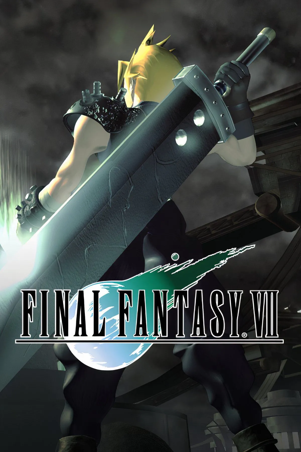 Tấm minh họa game Final Fantasy 7 với Cloud Strife và nhóm bạn đứng trước thành phố Midgar khổng lồ