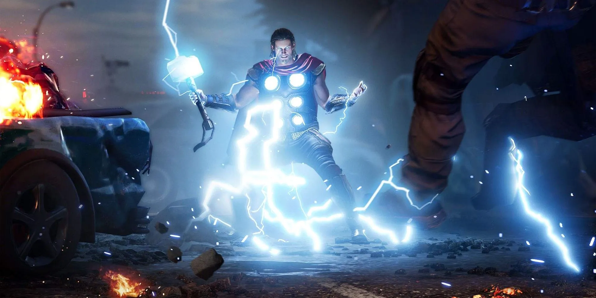 Thần Thor triệu hồi sấm sét với sức mạnh uy vũ trong Marvel's Avengers.