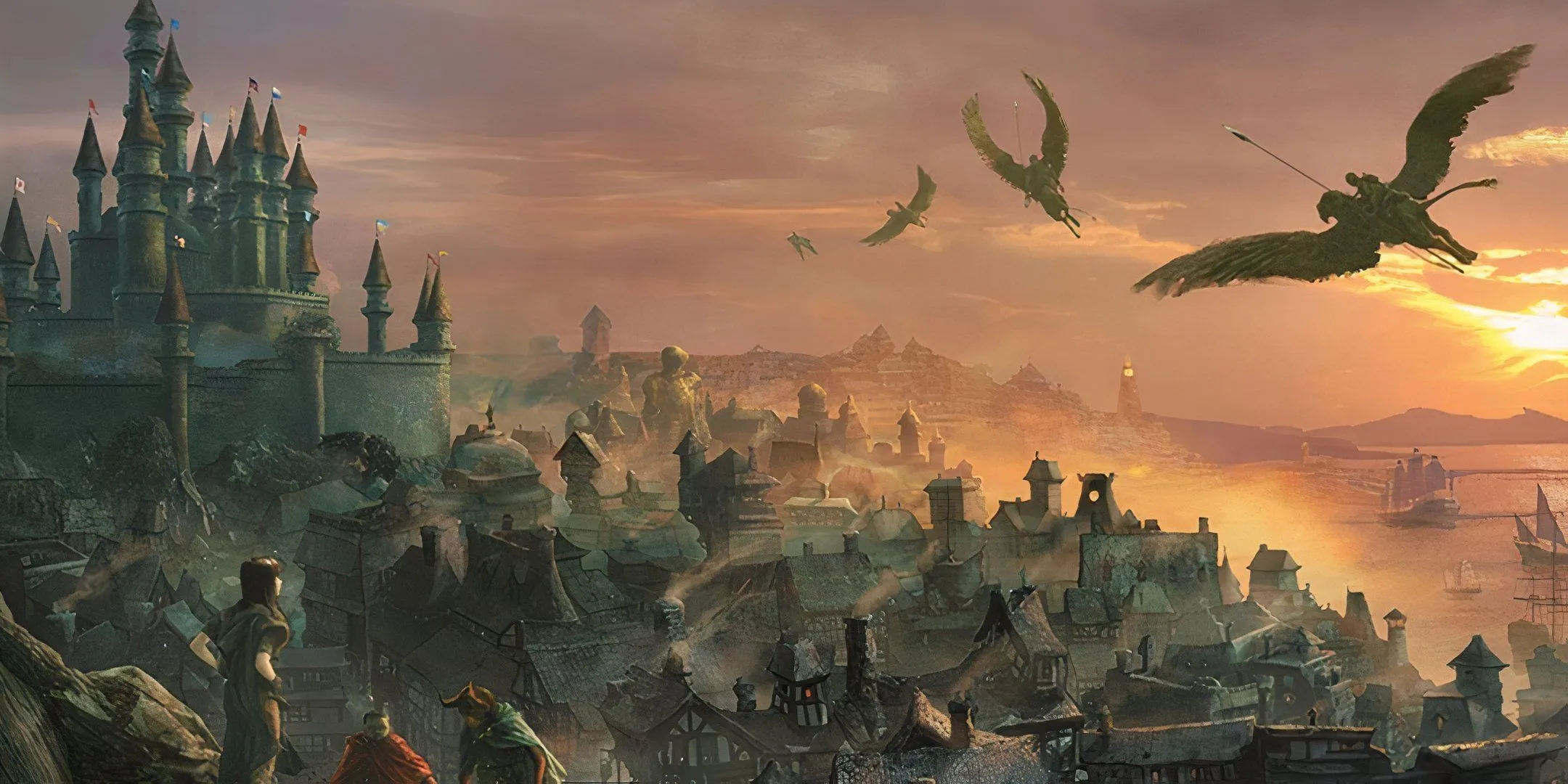 Thành phố Waterdeep lung linh dưới ánh hoàng hôn trong thế giới Dungeons &amp; Dragons