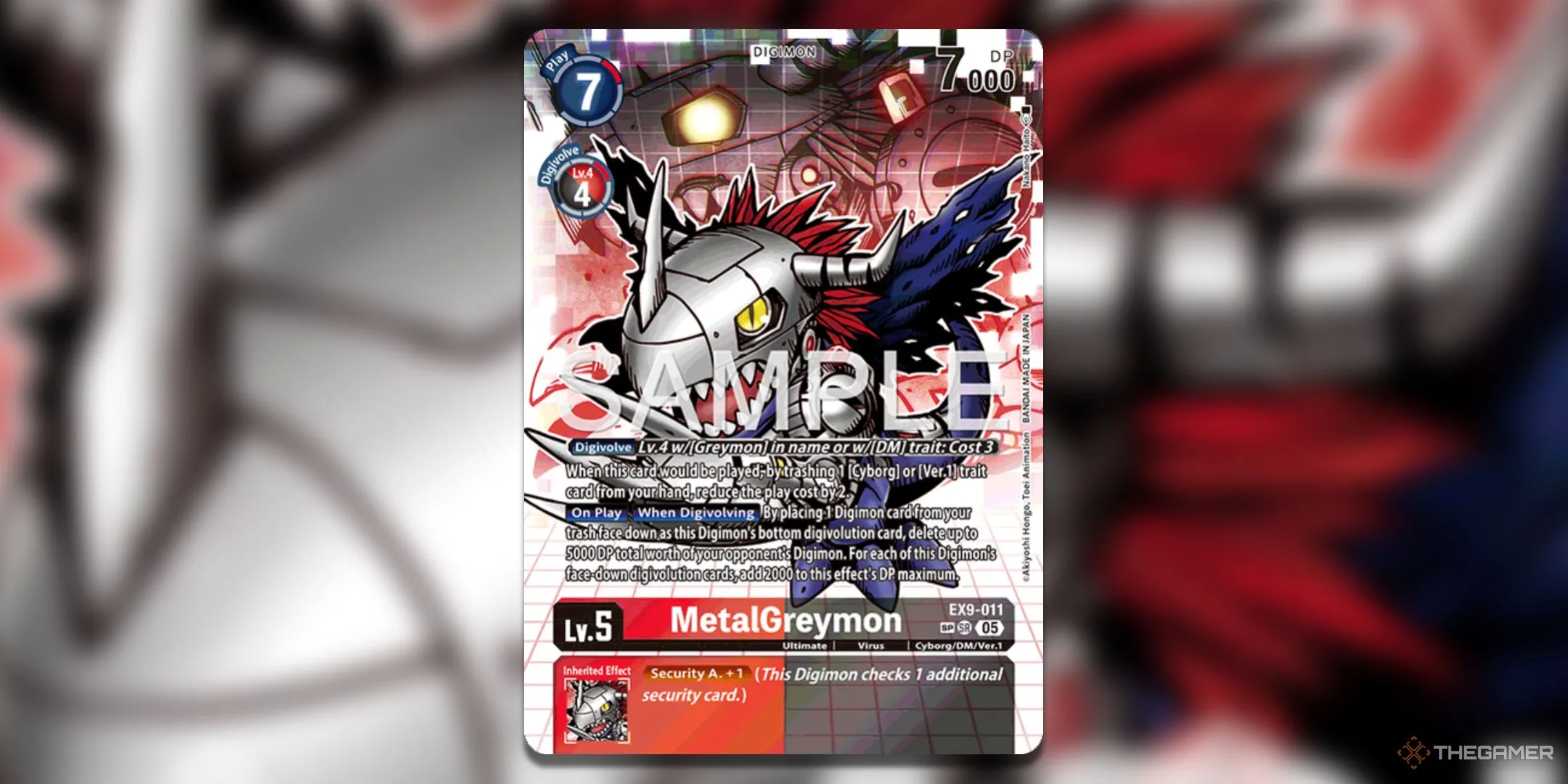 Thẻ bài MetalGreymon phiên bản Special Art (SP) hệ Virus với hiệu ứng Security Attack plus từ EX9 Versus Monsters