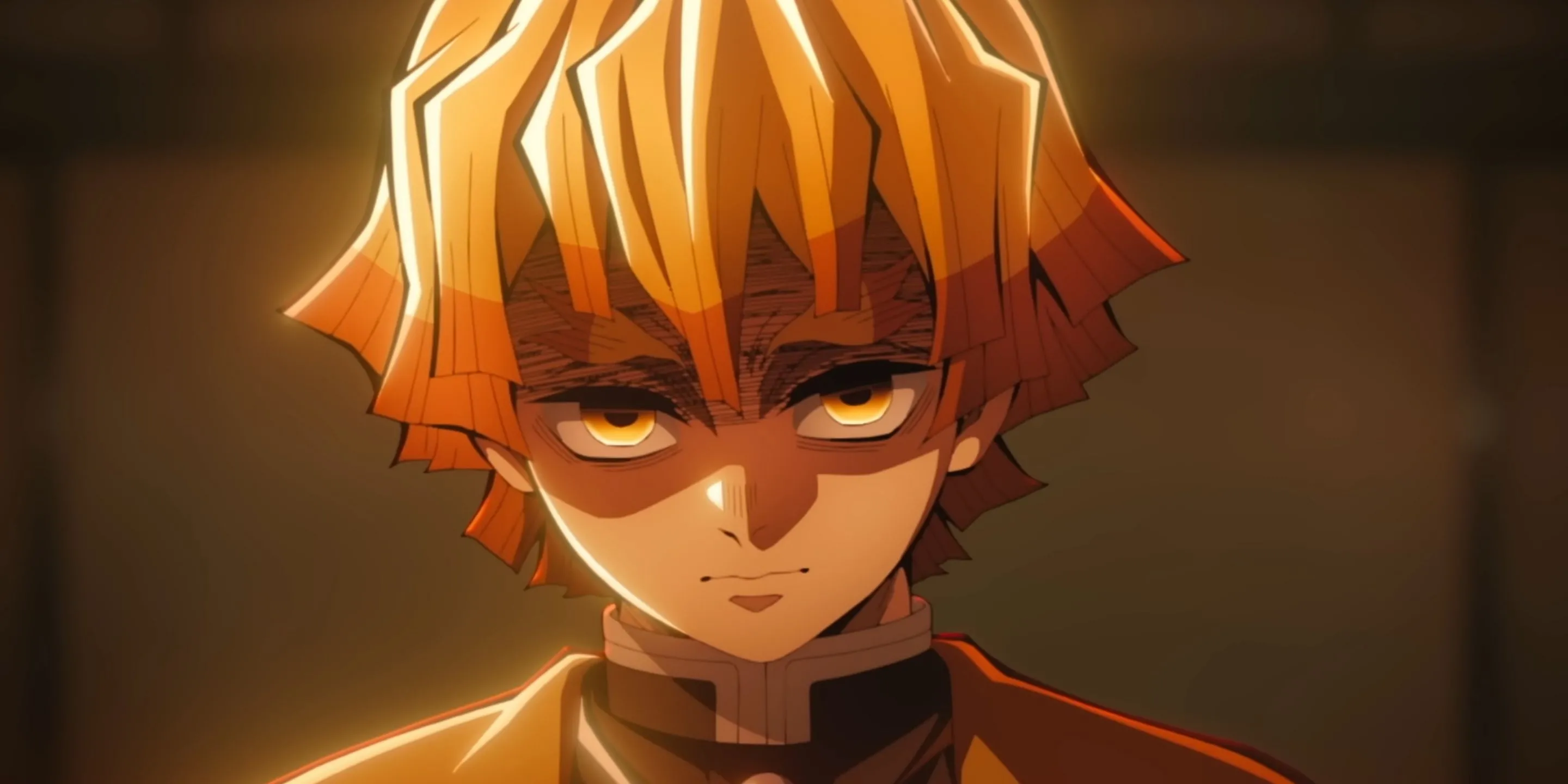 Zenitsu trong arc Lâu Đài Vô Cực của Demon Slayer với biểu cảm căng thẳng